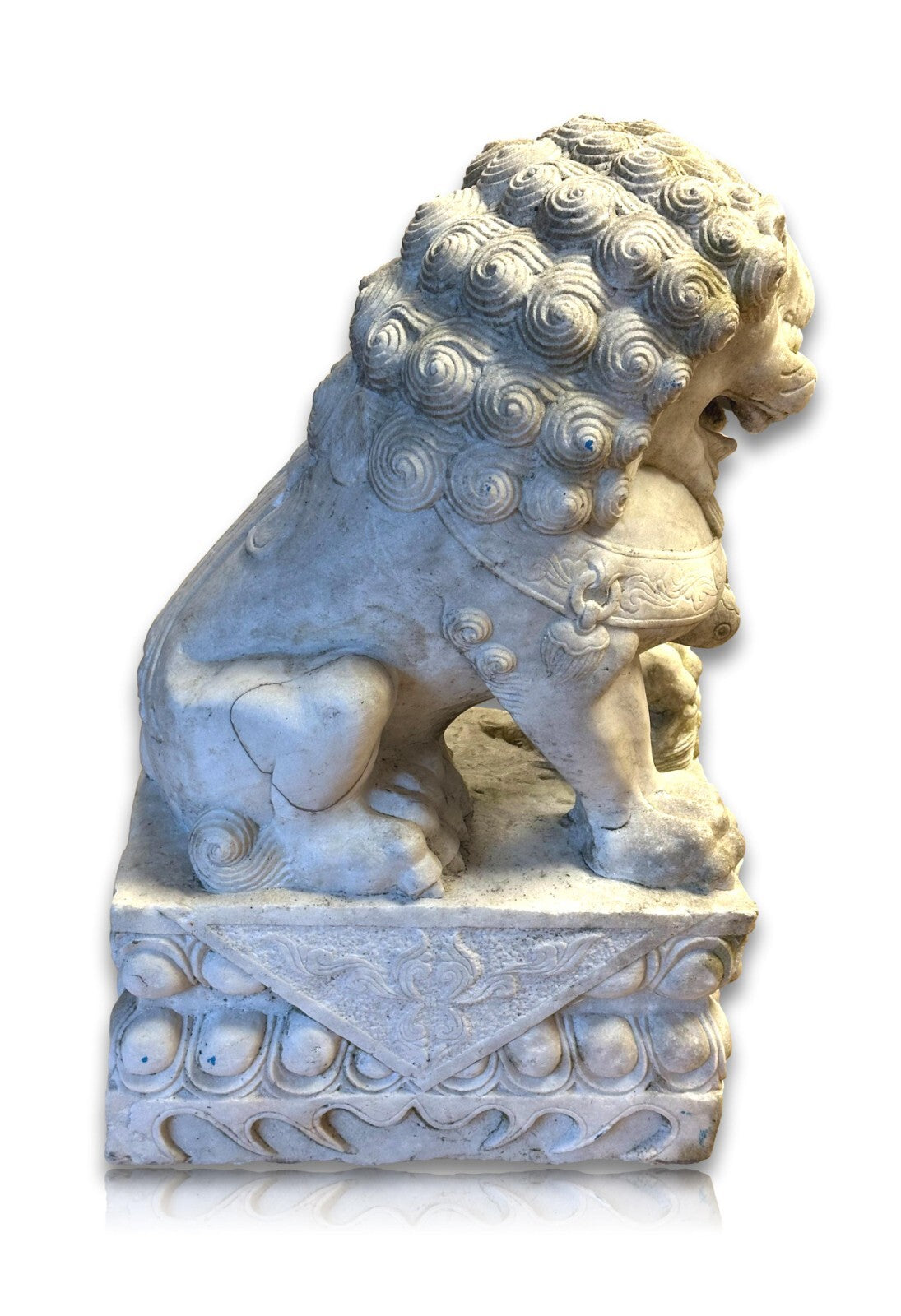 Paar Wächterlöwen - Foo-Hunde Skulptur - China 20. Jhd - weißer Marmor16