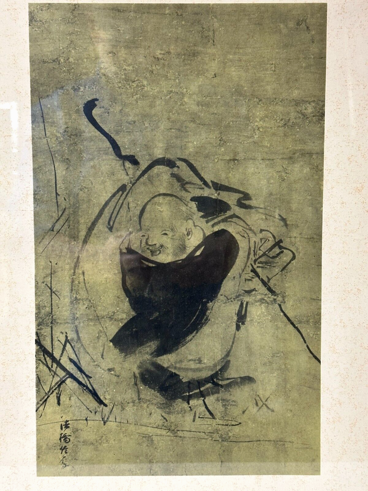 Emil Preetorius - Der Priester Hotei mit Sack - Druck Grafik - gerahmt Glas1