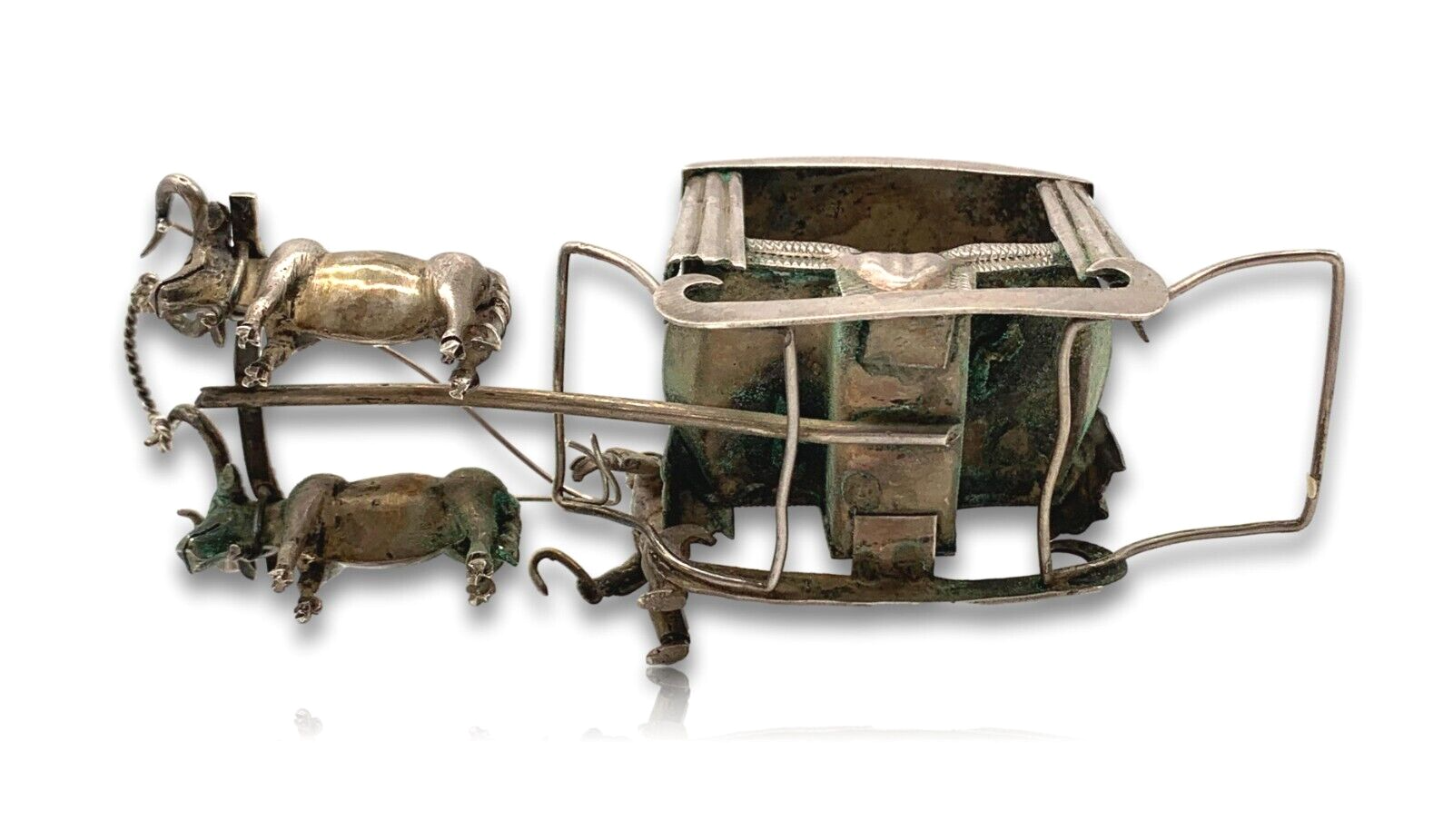 Miniatur Schlitten Stierkutsche Ochsen Schlittenfahrt Silber - Niederlande 19008