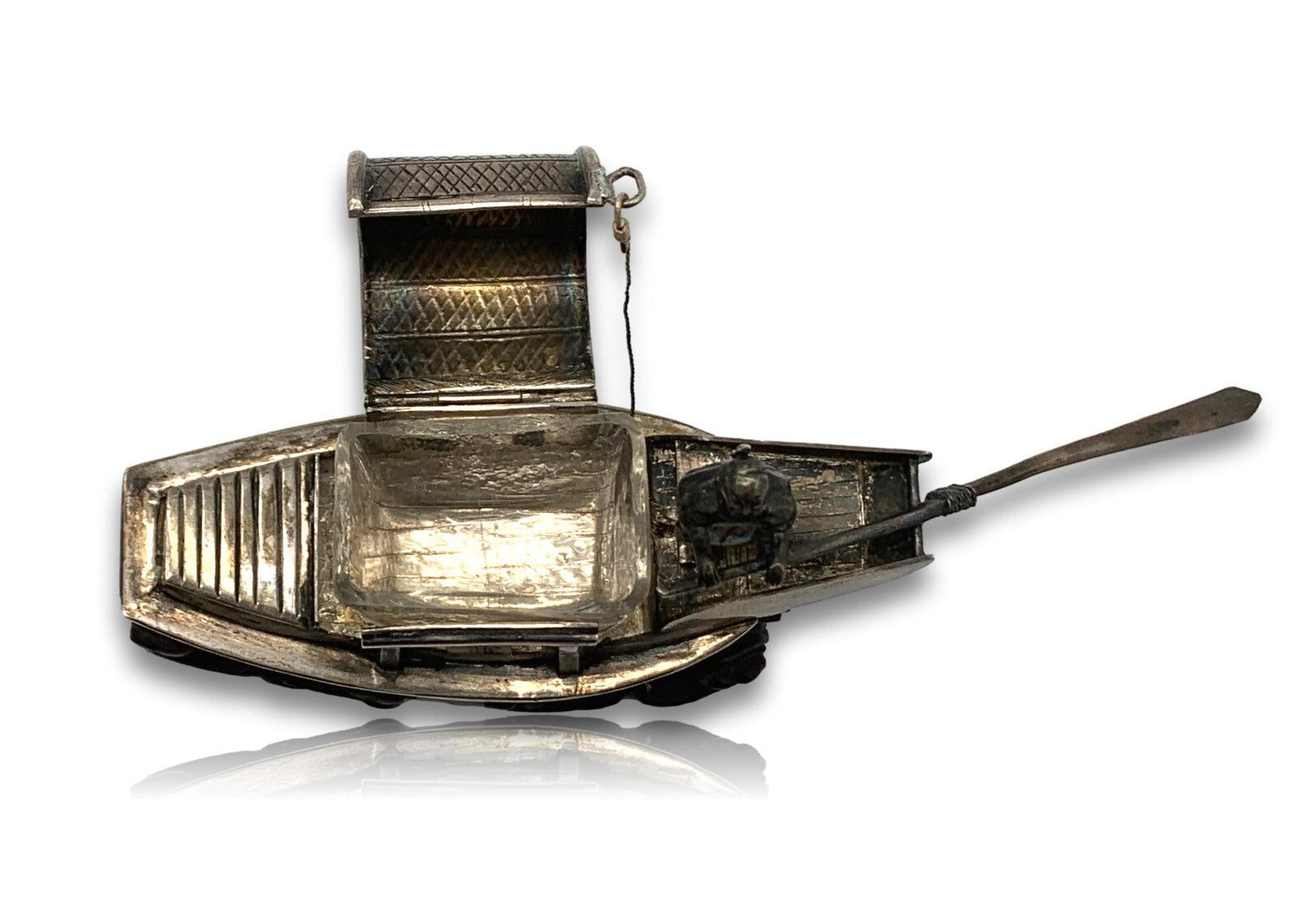 Miniatur Sampan Dschunke Boot mit Glaseinsatz - Silber - Luen Wo Shanghai 19006