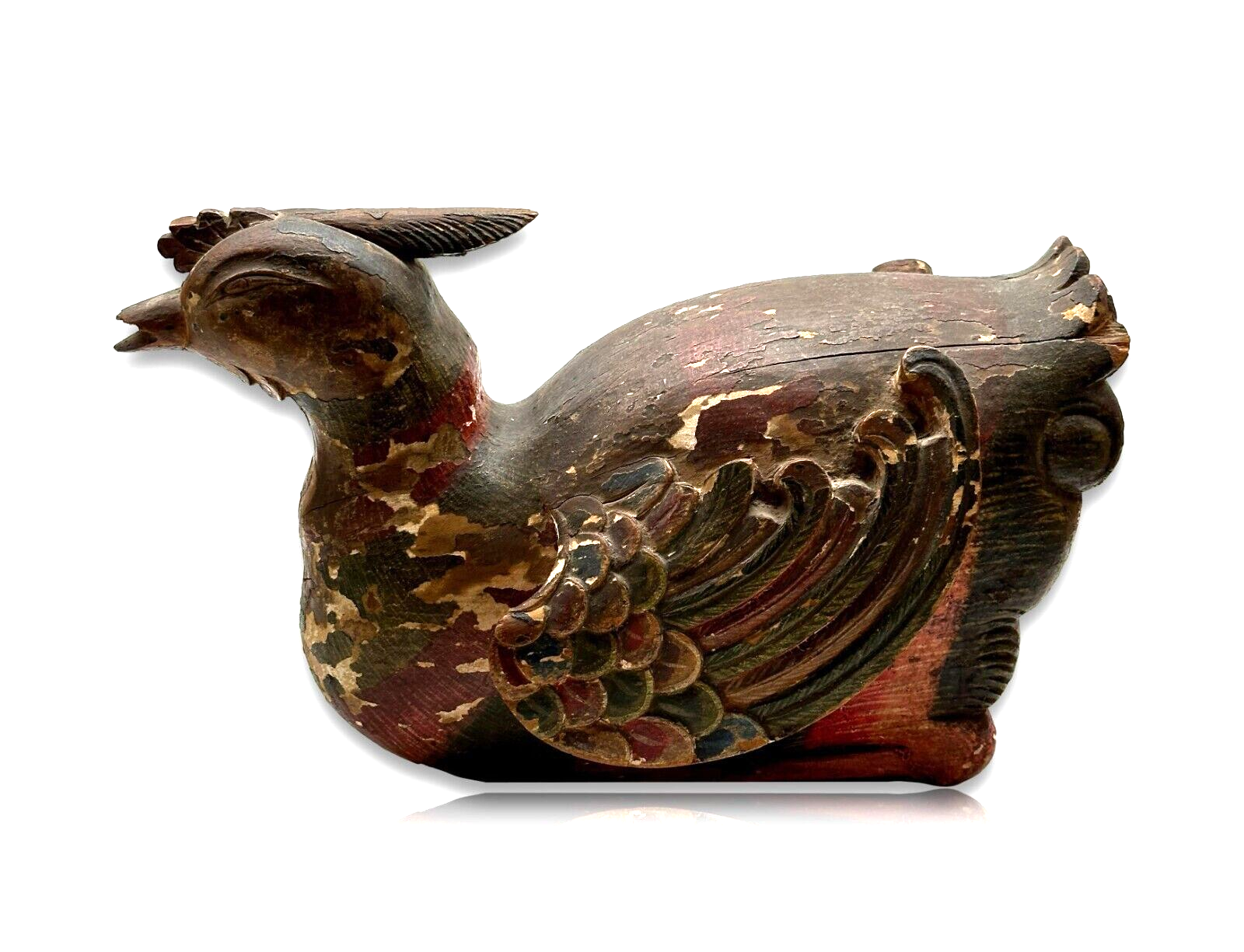 Mandarinente Mandarin Duck - antike japanische Schnitzerei 17. Jhd. - Holz0