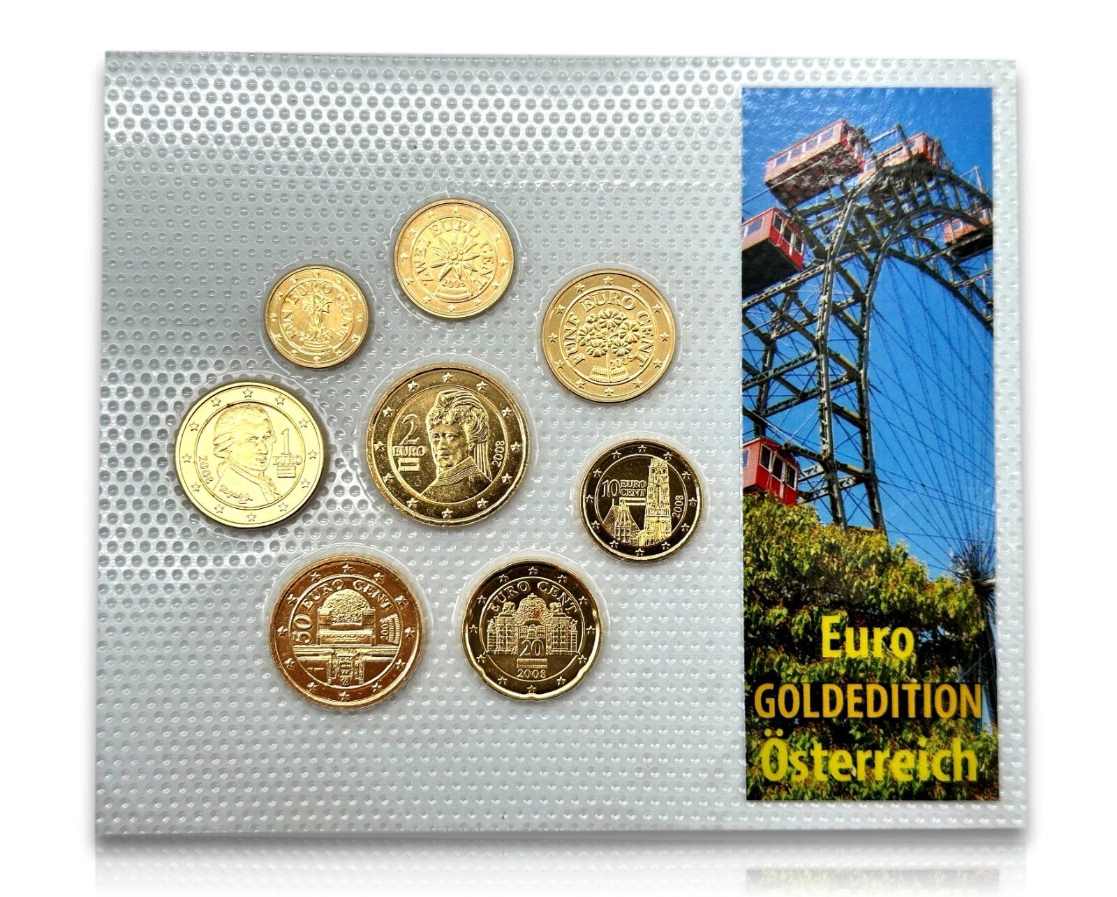Österreich KSM Kursmünzsatz 2008 Euro € - 24 ct vergoldet - Ldt. Edition0