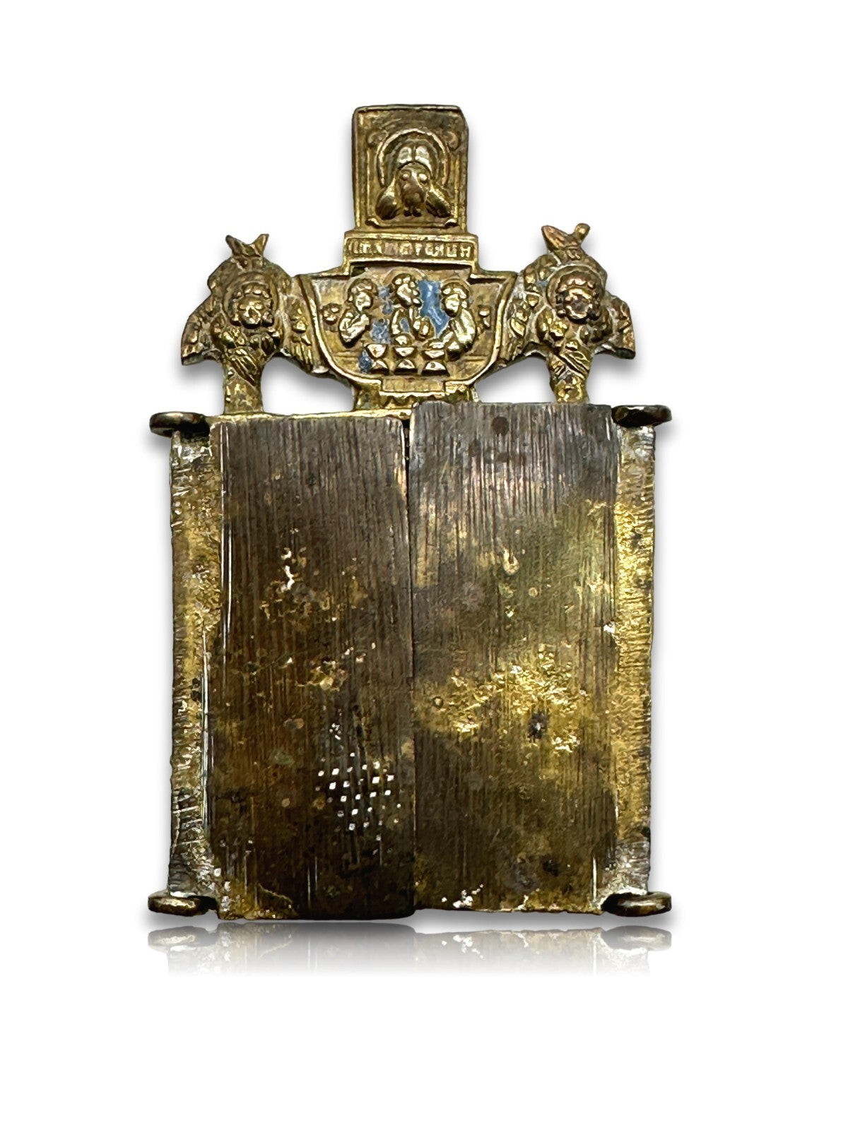 Antike russische Ikone - Bronze - um 1800-1840 - Hl.Nikolaus - Tetraptychon10