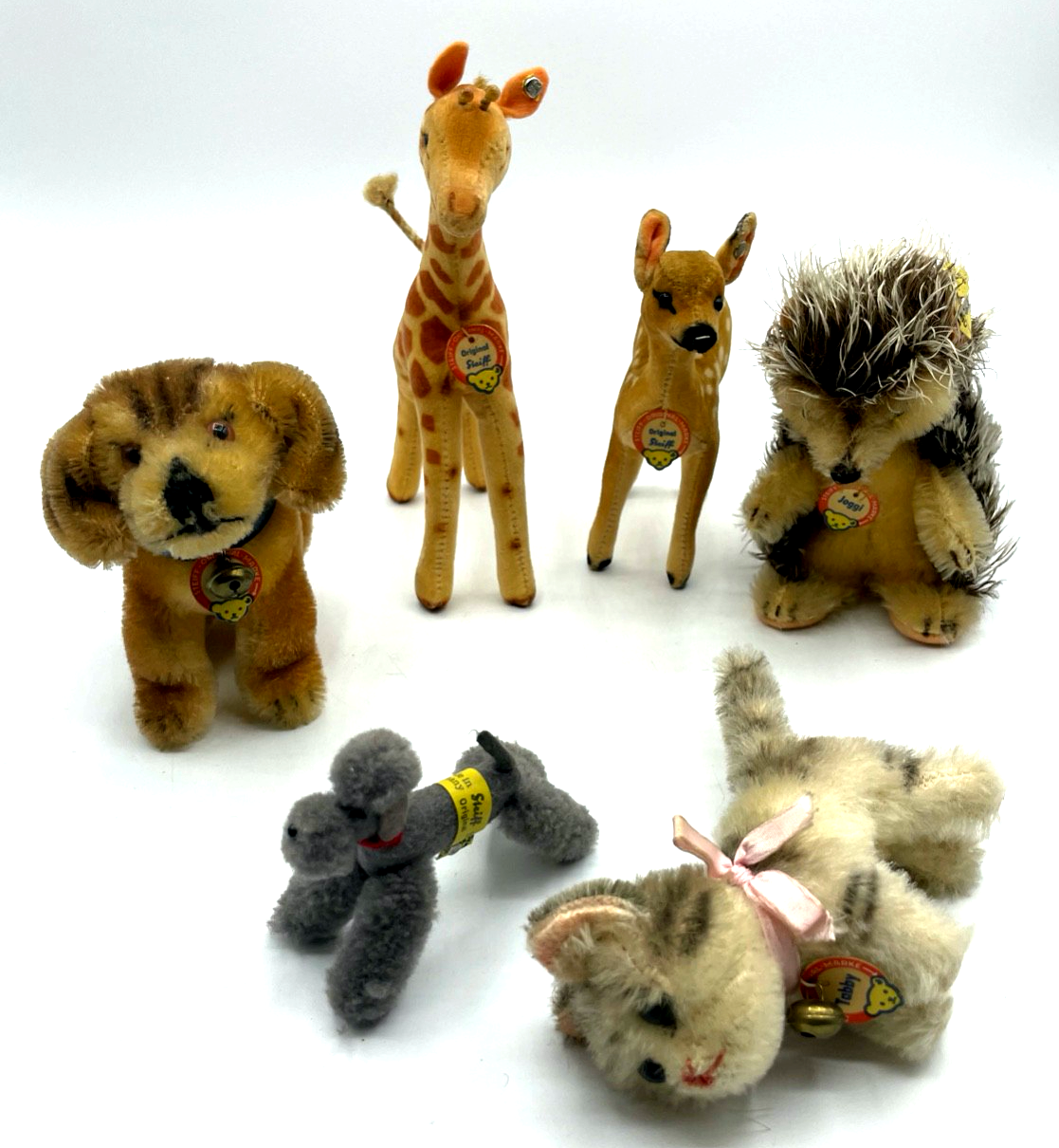 6 vintage Steiff Tiere mit Knopf Schild Glöckchen top gepflegtes Konvolut0