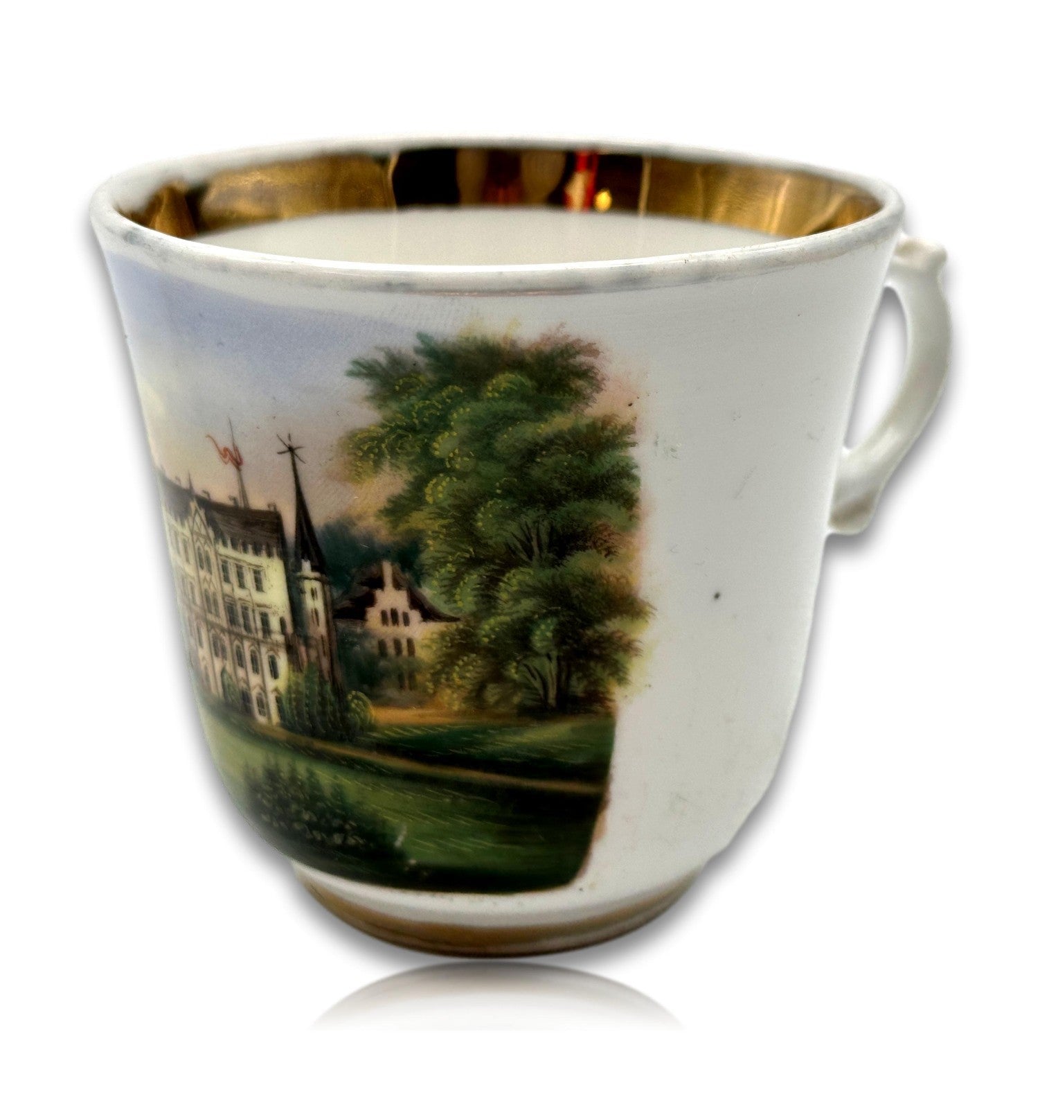 Feine Ansichtentasse mit Goldrand – Schloss Reinhardsbrunn Carl Tielsch ca. 191