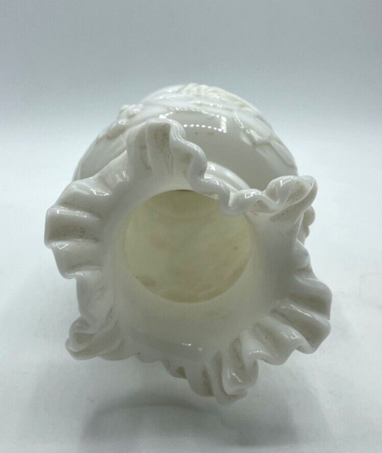 Original Jugendstil Milchglas Opaque Glasvase Rosen Dekor halbplastisch H 24,5cm8