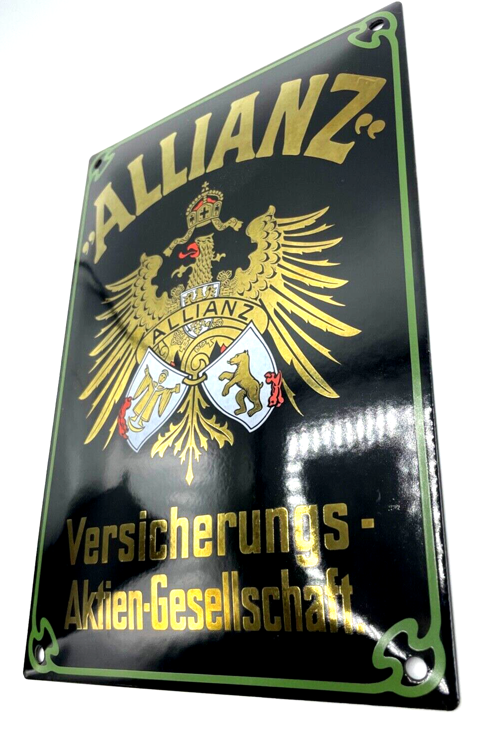 Attraktives Allianz Emailschild gewölbt Jugendstil Dekor 25 x 17 cm3