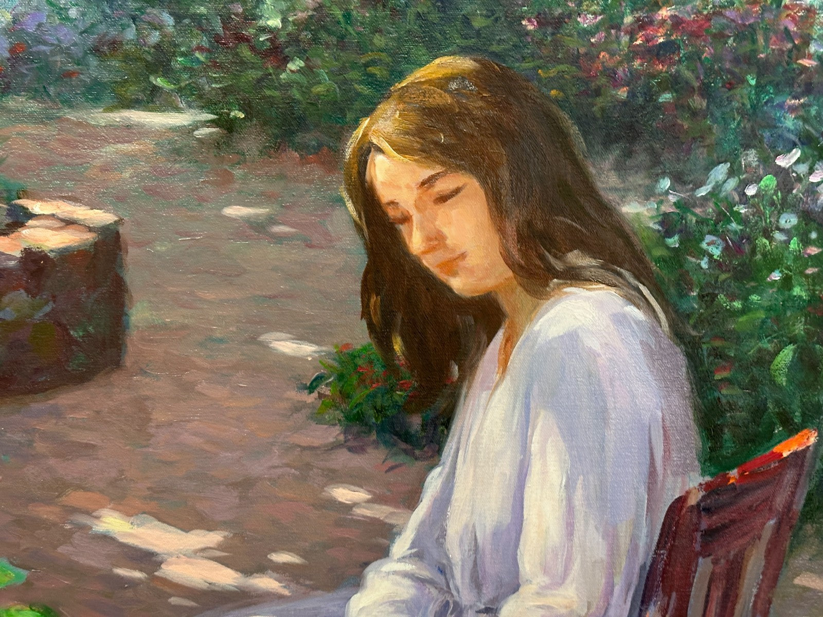 Roger San Miguel - Lesendes Mädchen im Garten - Öl auf Leinwand - signiert3