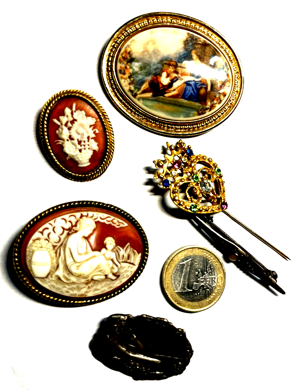 6 Nostalgie Broschen vintage Modeschmuck gepflegt auch mit Cameo Style10