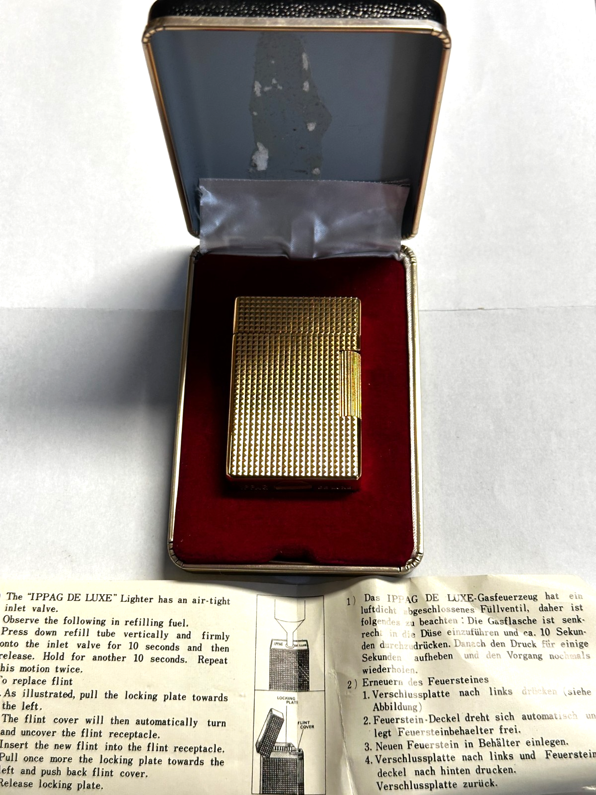 IPPAG De Luxe Feuerzeug - Gasfeuerzeug in original Etui - Anleitung - 70er Jahre0