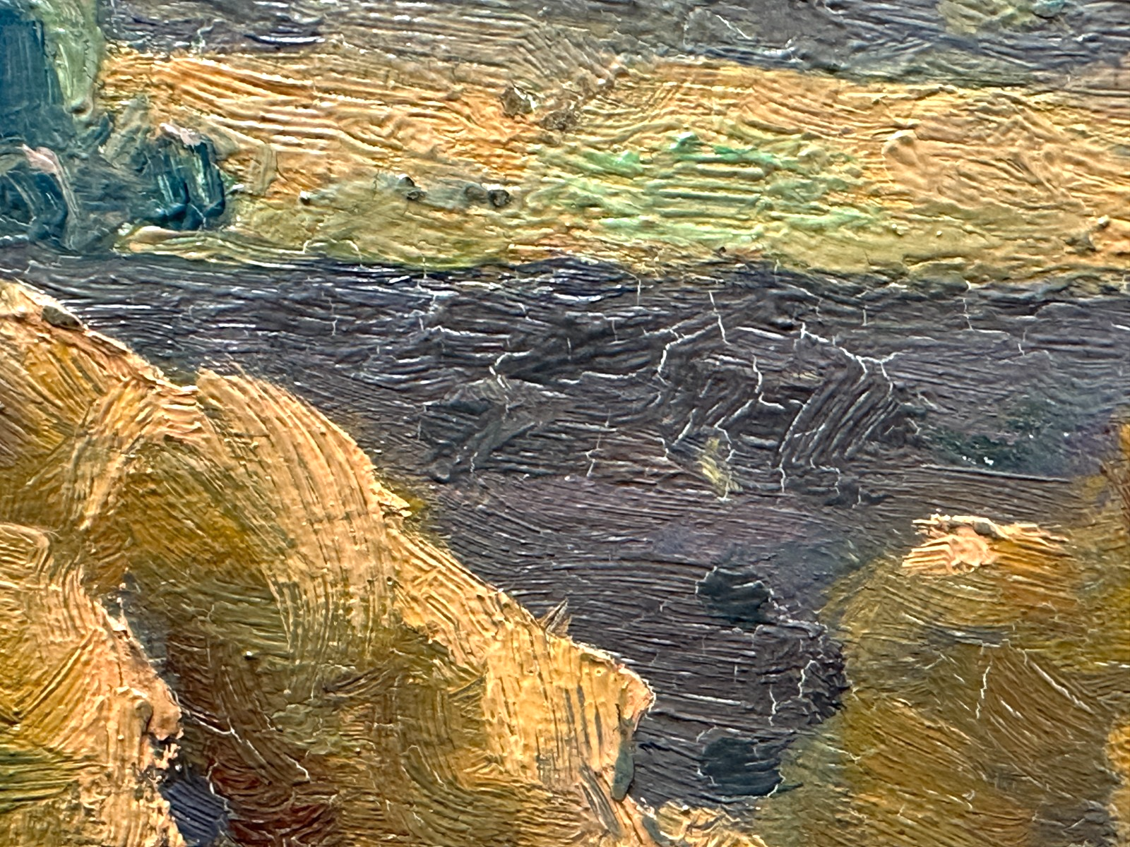 Ölgemälde – Landschaft mit Erntehocken & Traktor, signiert W…, ca. Mitte 20. Jh17
