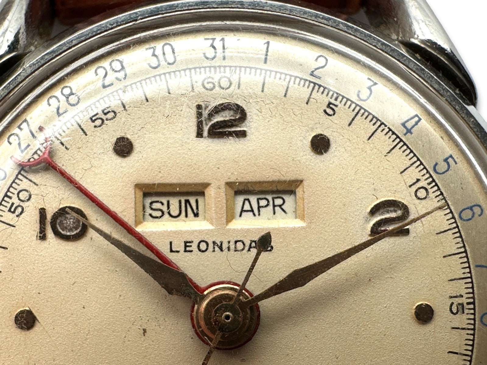 Leonidas Uhr - Mondphase Day-Date - Pointer Date - Stahl - 35,5mm - ca. 1950er1
