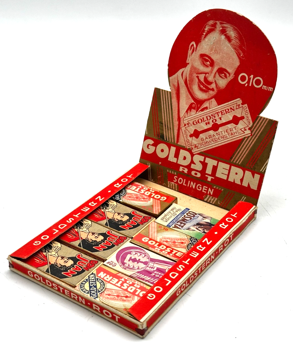 Goldstern Rot Solingen Rasierklingen Thekendisplay Reklame Art Déco 30er/40er0