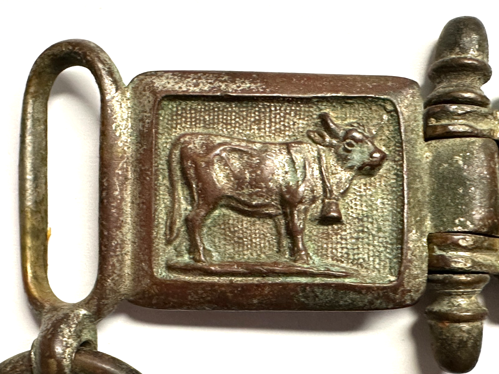 Zunft Gürtelkoppel - Fleischer - um 1900 - Messing - 2-teilig - Kuh-Relief1
