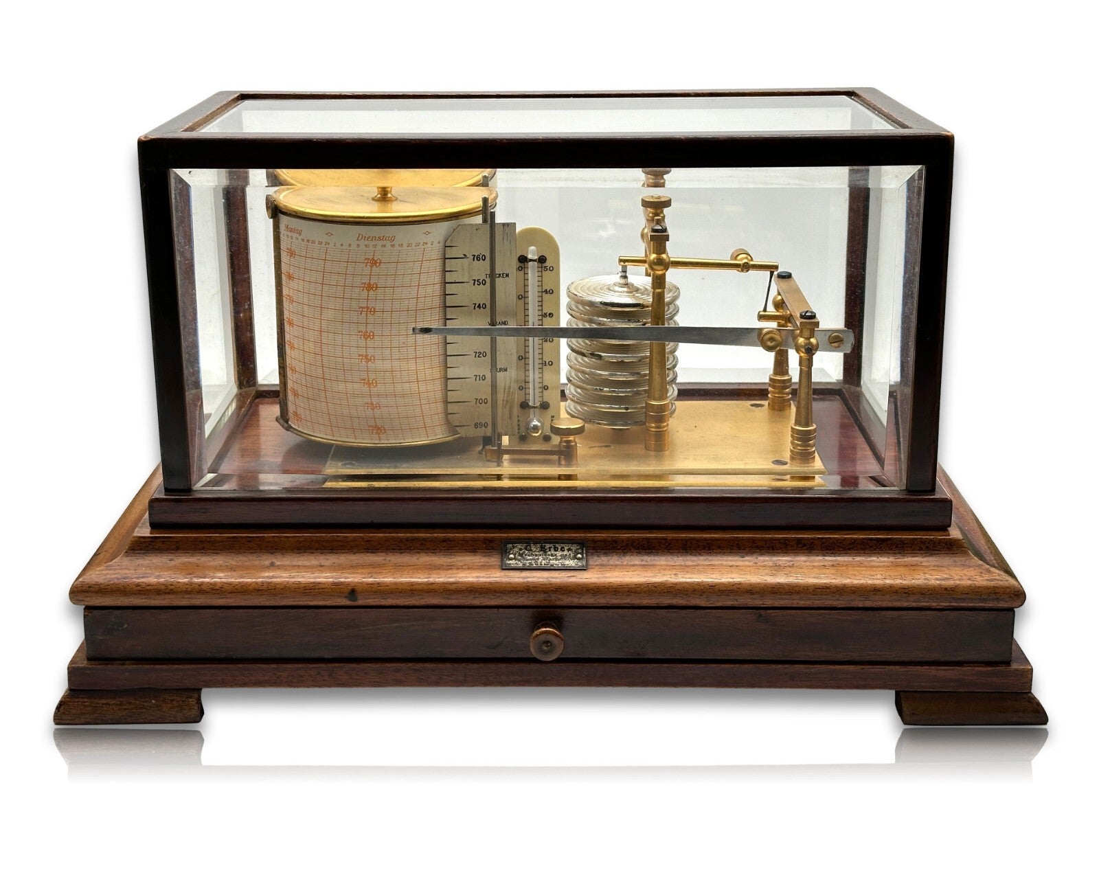Barograph - C. Erbe Tübingen - Luftdruckmesser um 1900 - facettiertes Glas0