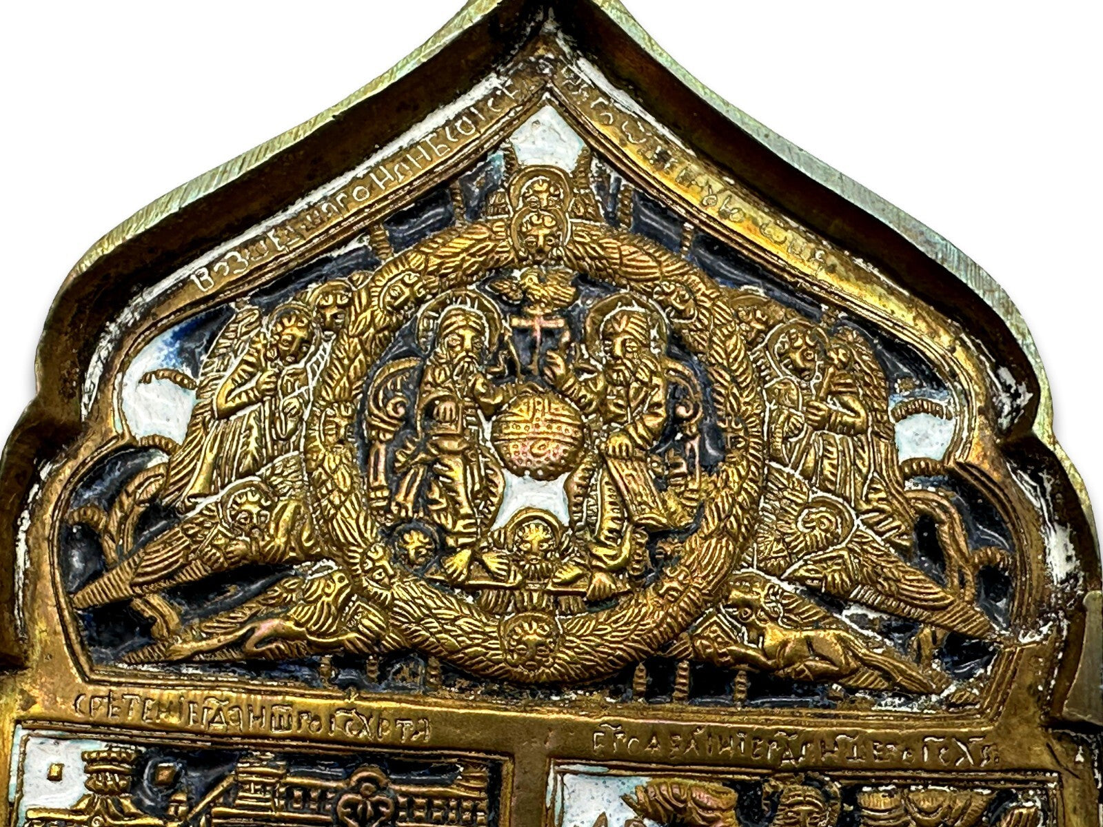Russische Reise-Ikone - Polyptychon - Bronze - um 1800 - Emailliert - 4-teilig8