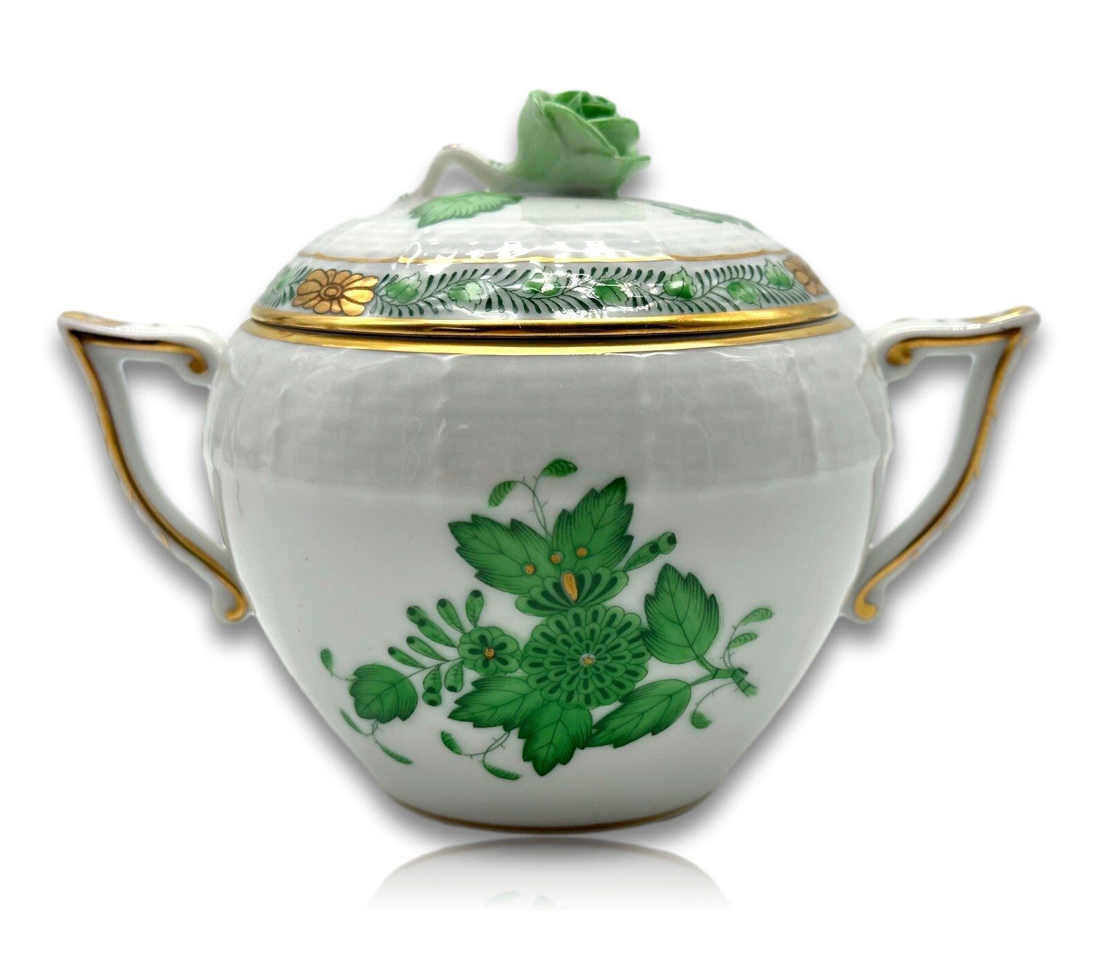 Herend 665 AV - Zuckerdose - Porzellan - Apponyi Green - Handbemalt - Ungarn0