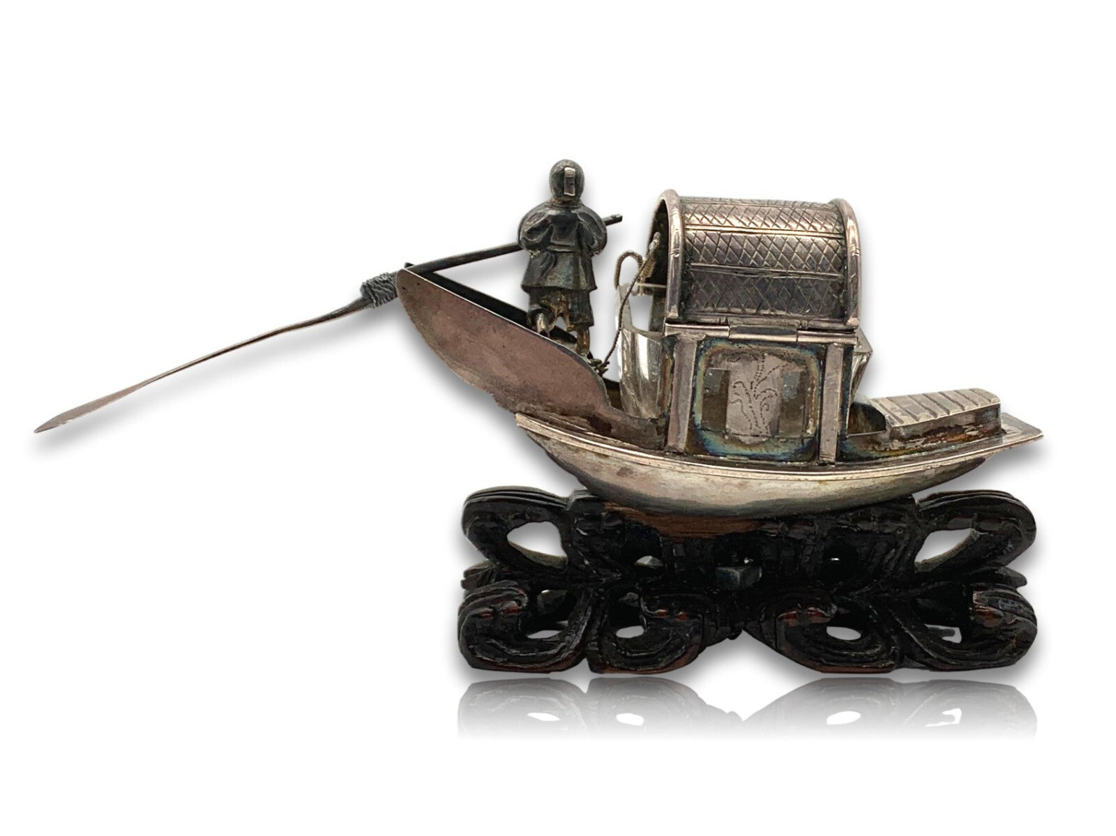 Miniatur Sampan Dschunke Boot mit Glaseinsatz - Silber - Luen Wo Shanghai 19003