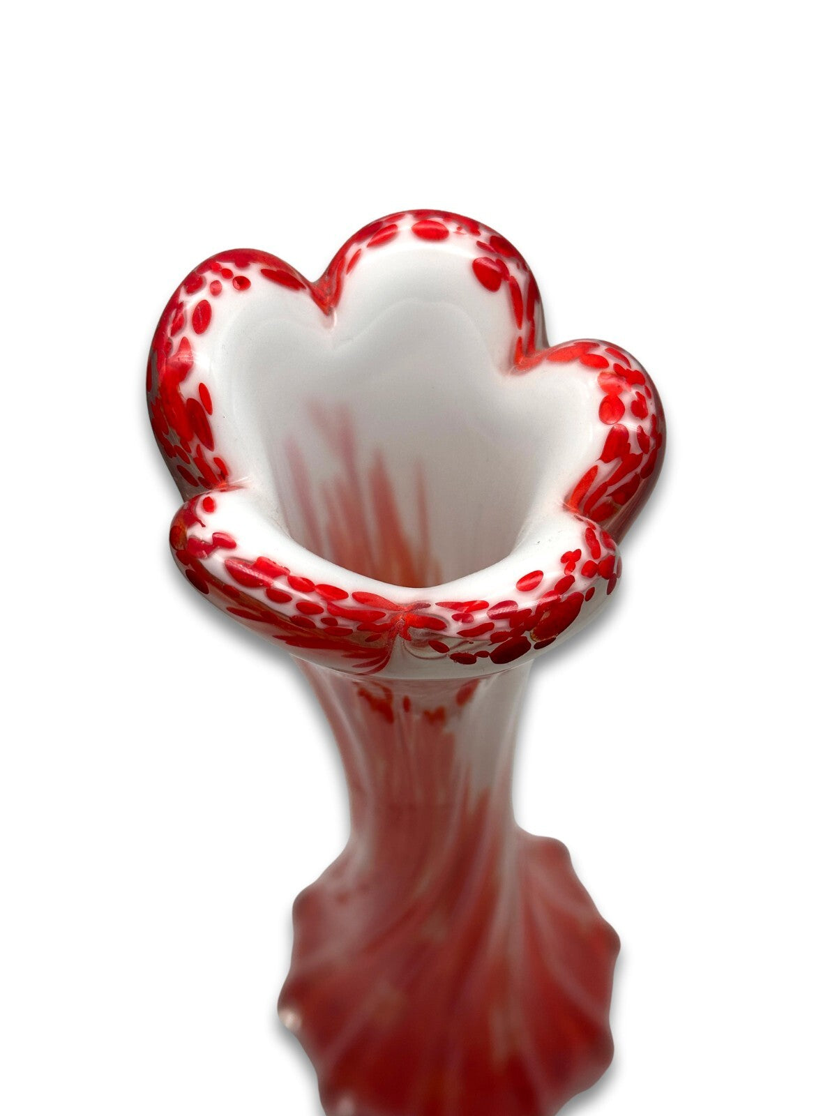 Murano Vase - Rot Weißer Unterfang - geschliffener Stand - Mid-Century2