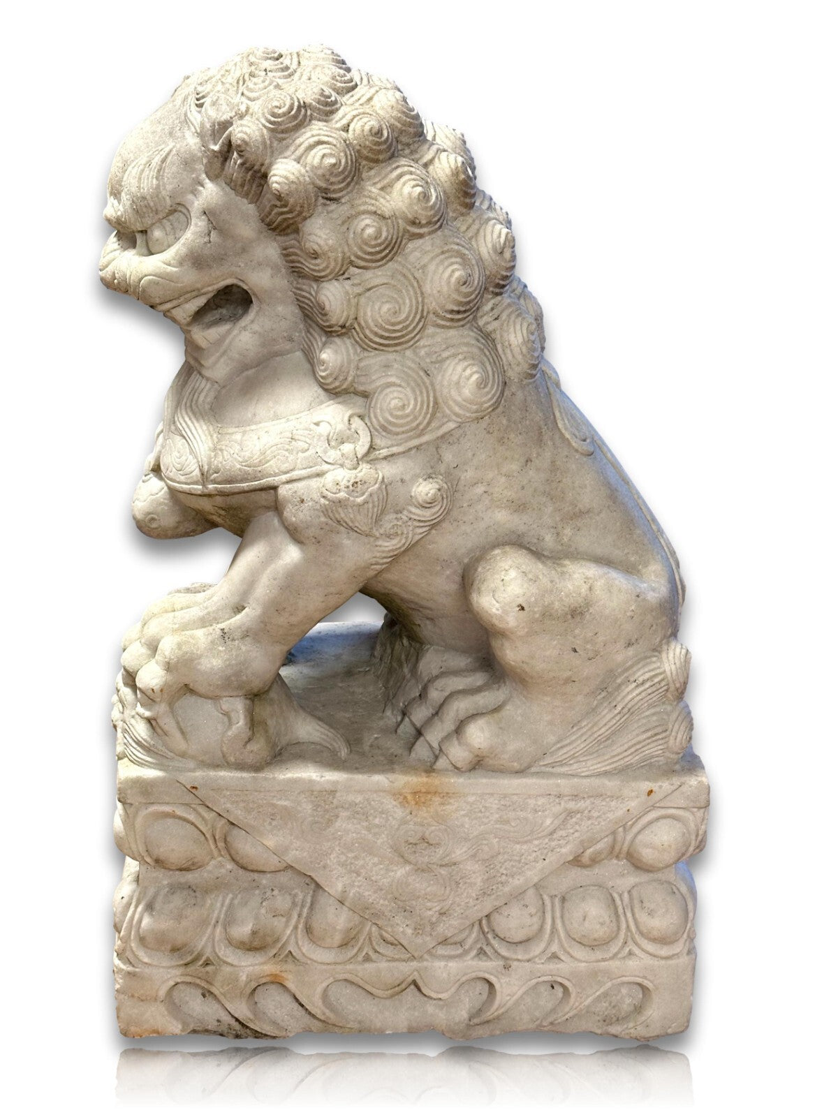 Paar Wächterlöwen - Foo-Hunde Skulptur - China 20. Jhd - weißer Marmor17