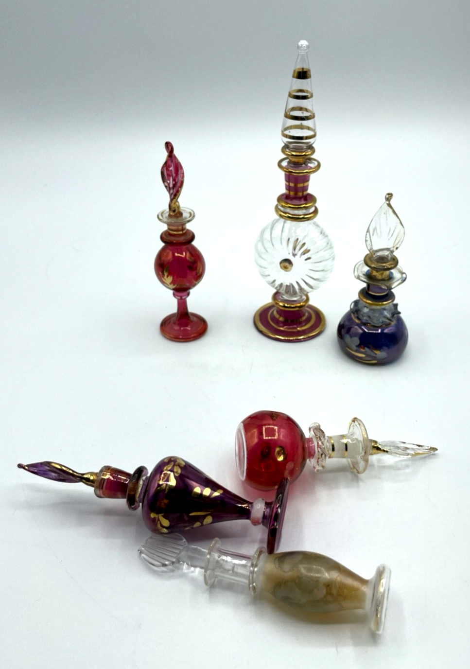 Konvolut 5 vintage verschiedene Glas Parfum Flakon Ägypten Handarbeit gepflegt3