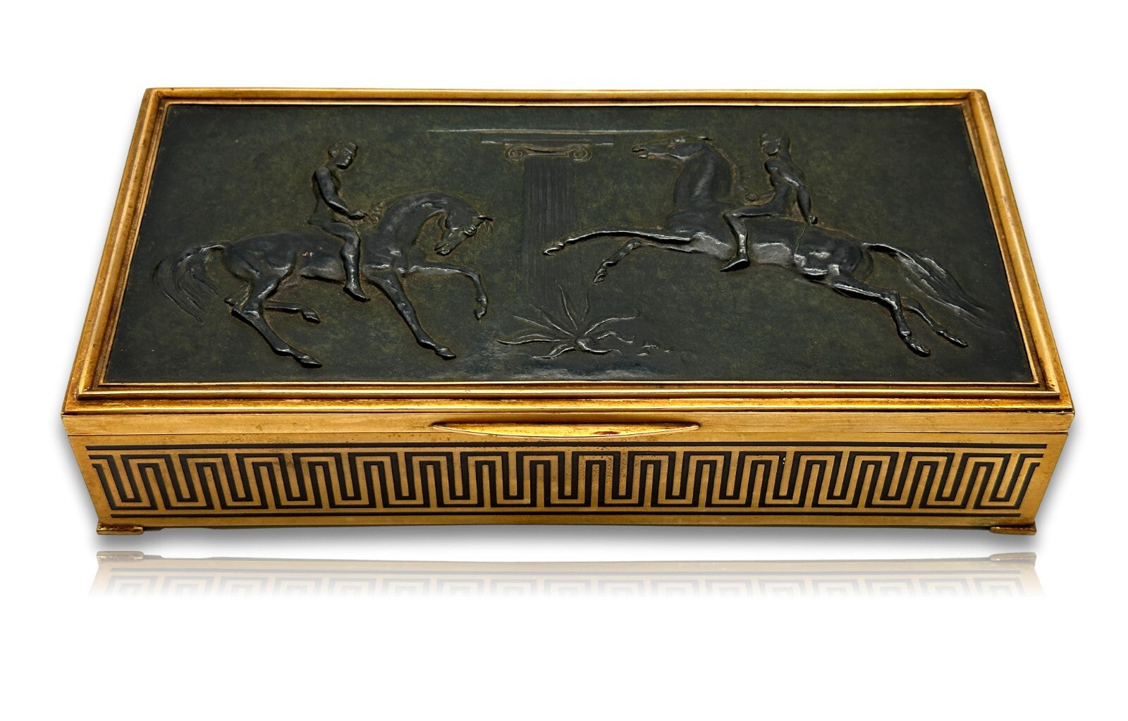 Erhard & Söhne Schwäbisch Gmünd - Art Déco Schatulle - Bronze Relief 'Dioskuren'0