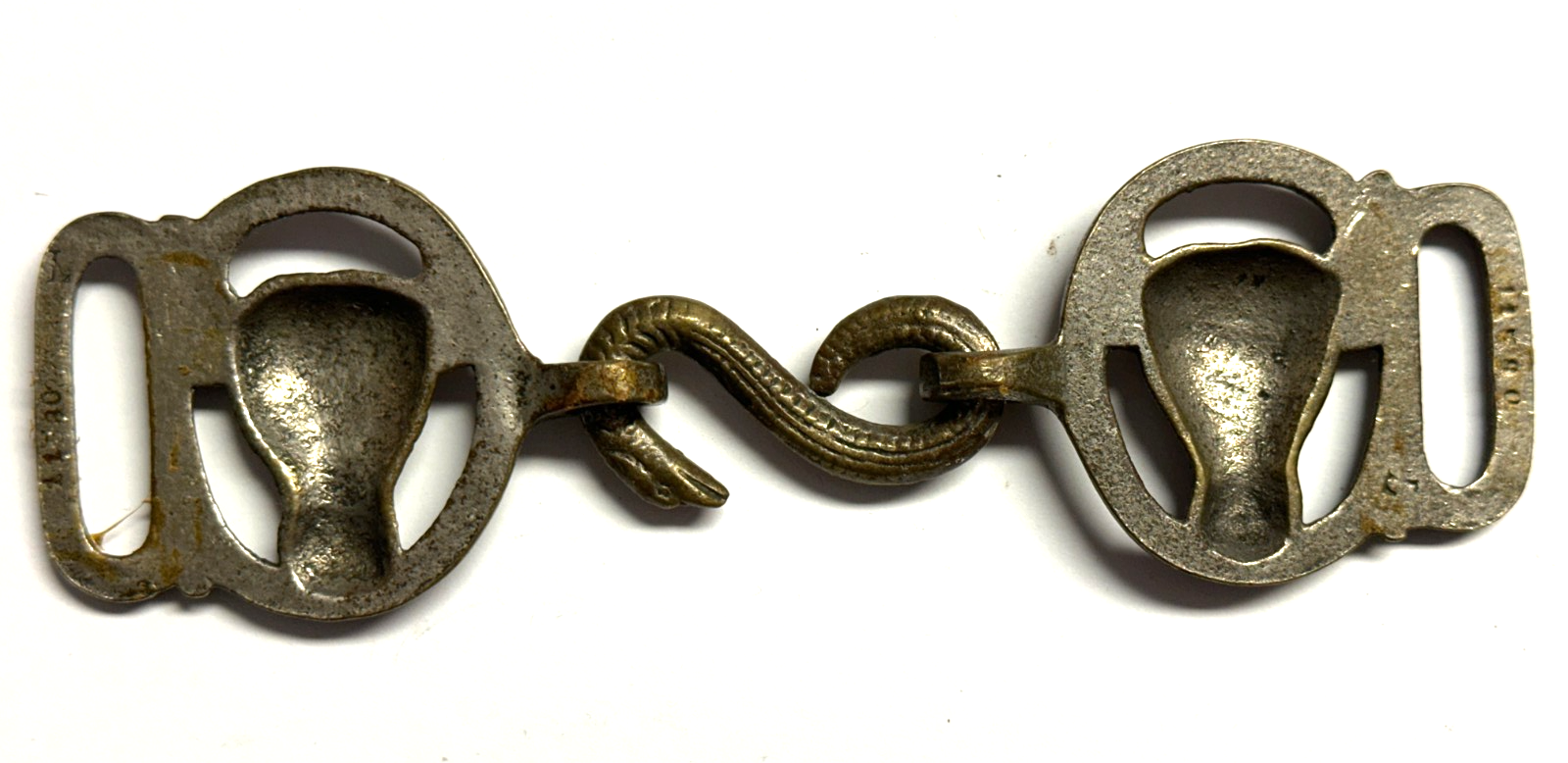 Metzger Zunft-Koppelschließe um 1920/30 – Doppel-Stierkopf - Schlangen-Haken7