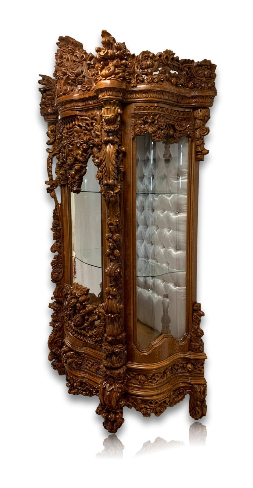 XXL Prunkvitrine - Vitrinenschrank - Holz Schnitzerei - Beleuchtet - Handarbeit2