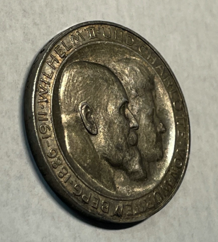 Drei Mark Deutsches Reich 1911 F Wilhelm II Charlotte von Württemberg 900 Silber3