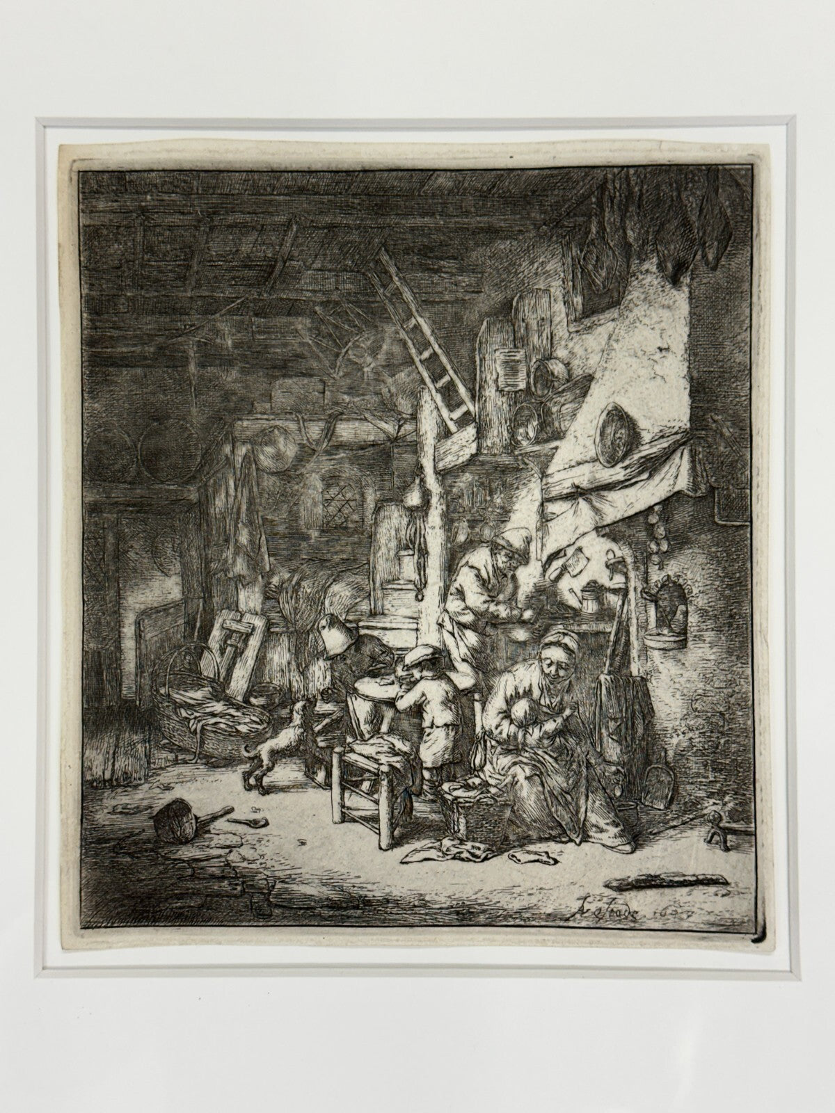 Adrian van Ostade - original Radierung - Familie 1647 - gerahmt - Passepartout1