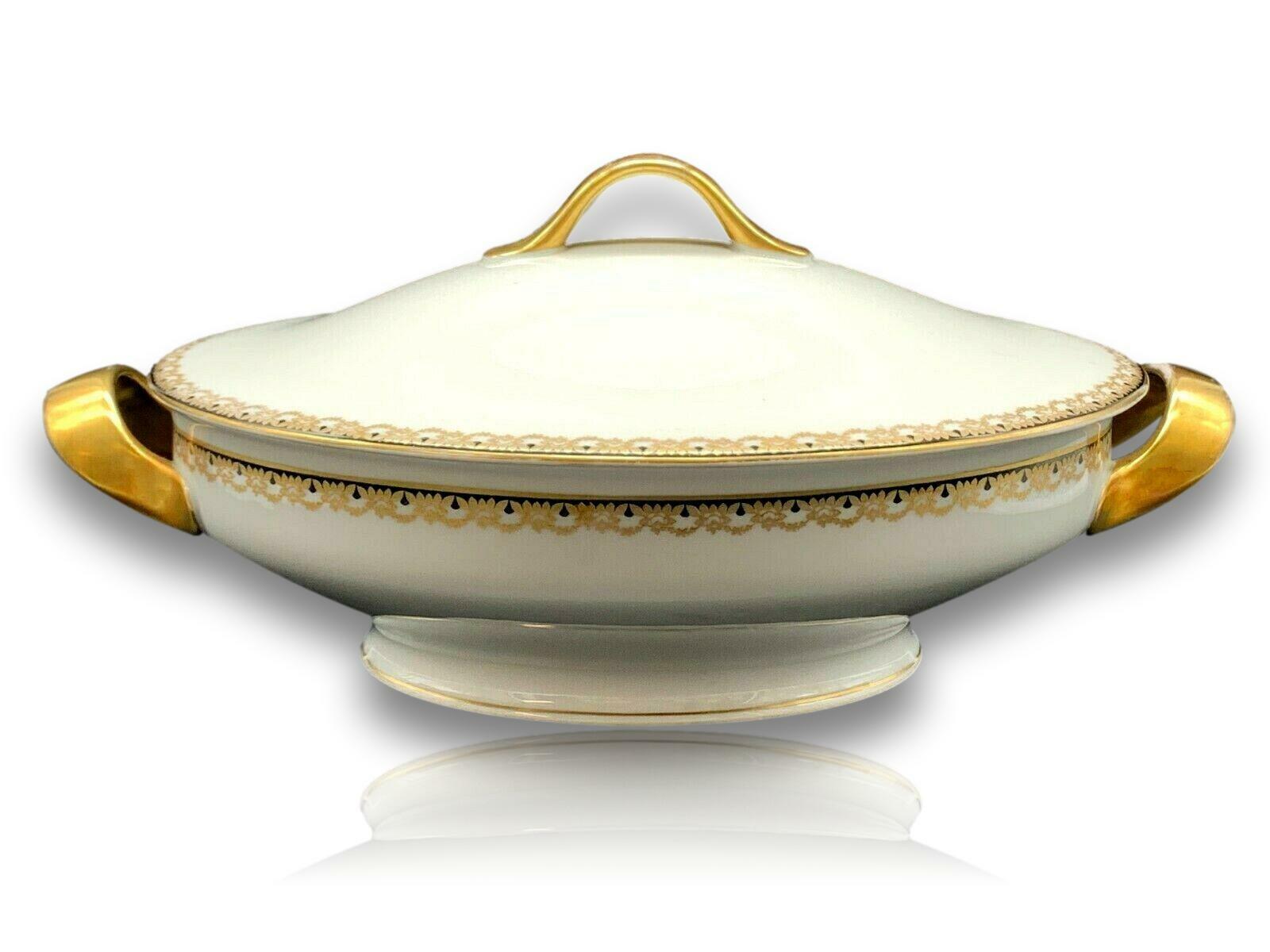 Krautheim Porzellan - Suppenterrine oval Suppenschüssel mit Deckel - Gold - 19150