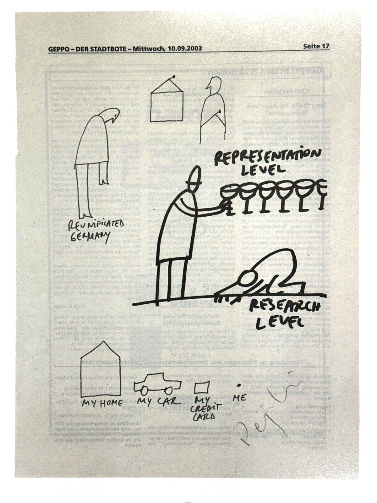 Dan Perjovschi - Print aus dem 'GEPPO' mit Signatur 2003 - gerahmt hinter Glas1