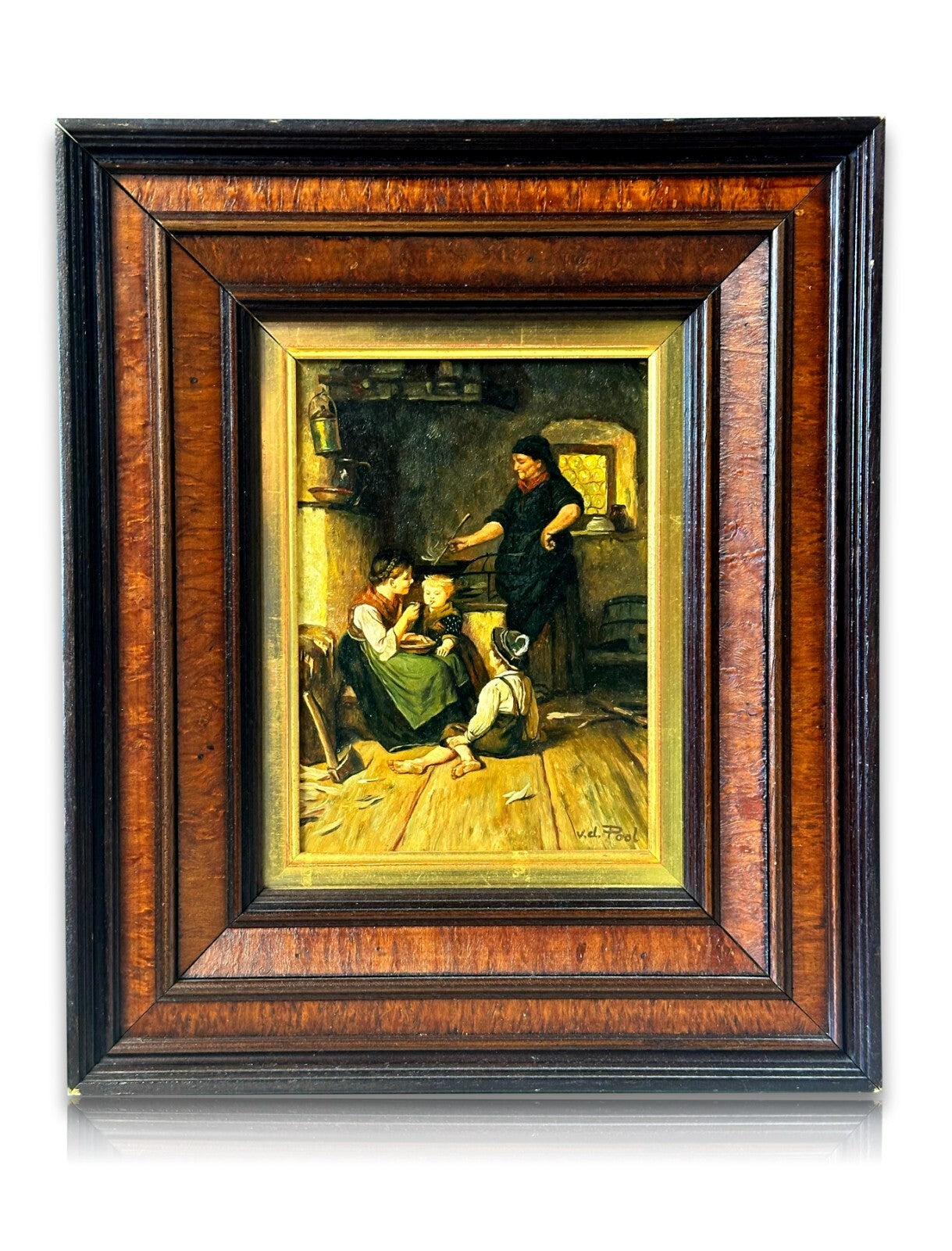 Öl auf Holz - Van der Pool - Genre Malerei - Signiert - Gerahmt - Küche mit Frau0