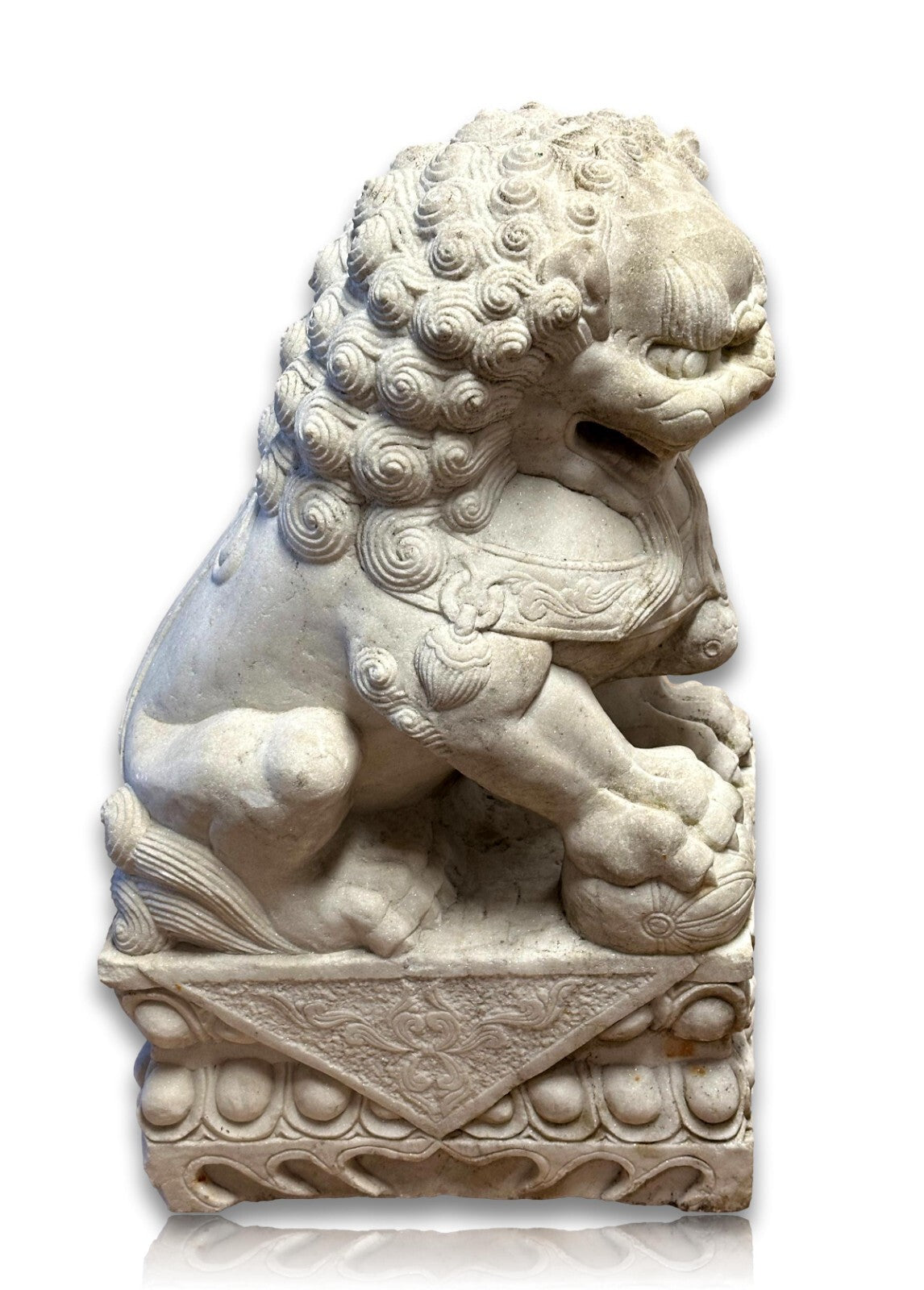 Paar Wächterlöwen - Foo-Hunde Skulptur - China 20. Jhd - weißer Marmor2