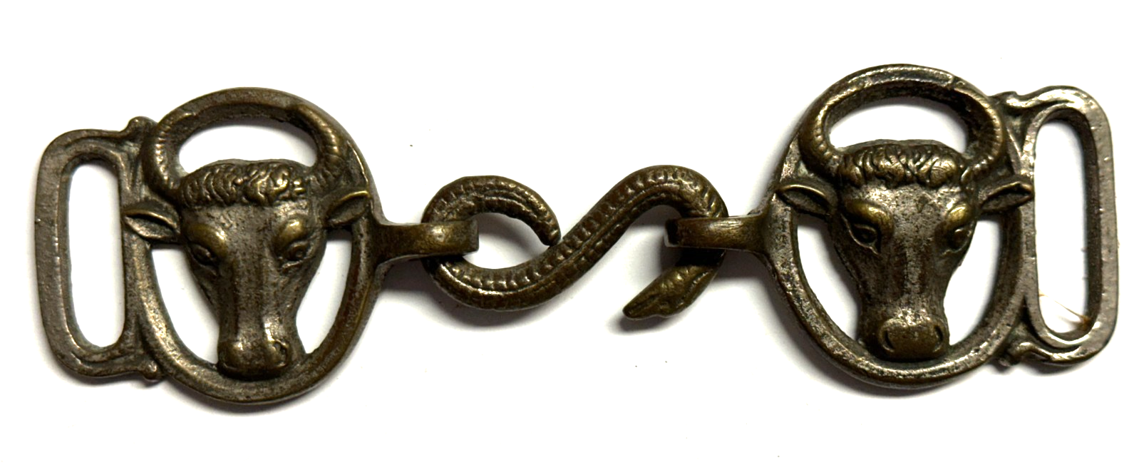 Metzger Zunft-Koppelschließe um 1920/30 – Doppel-Stierkopf - Schlangen-Haken0