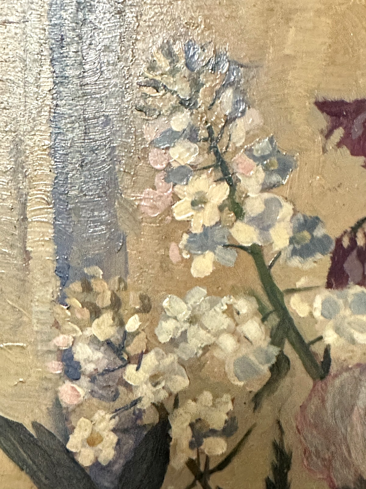 H. L. Umgelter – Florales Stillleben mit Lupinen, Lein & Lilien – Öl auf Platte3