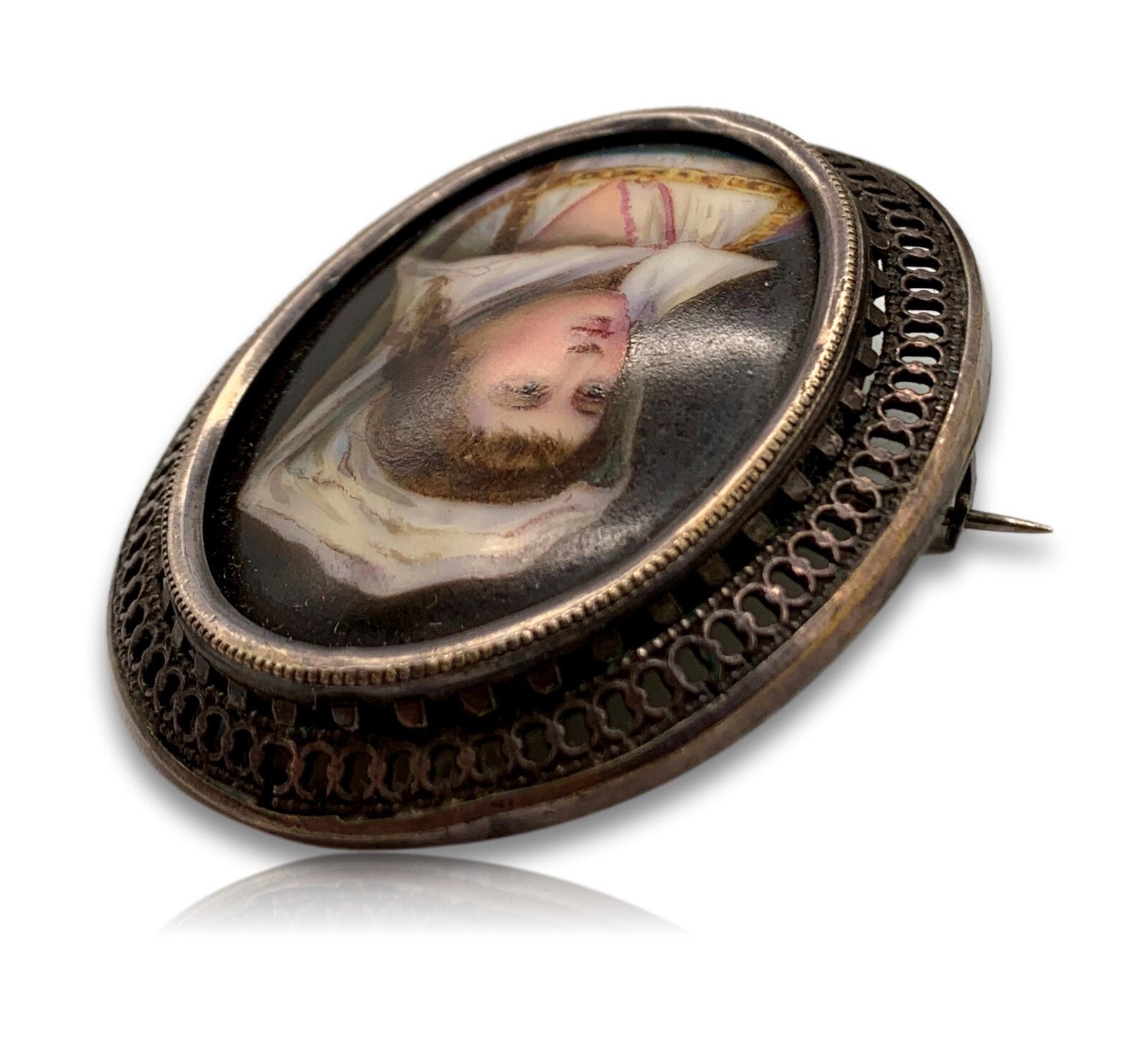 Anhänger - Brosche - Silber - Miniatur Lupenmalerei um 1830 - Junge Frau Tracht4