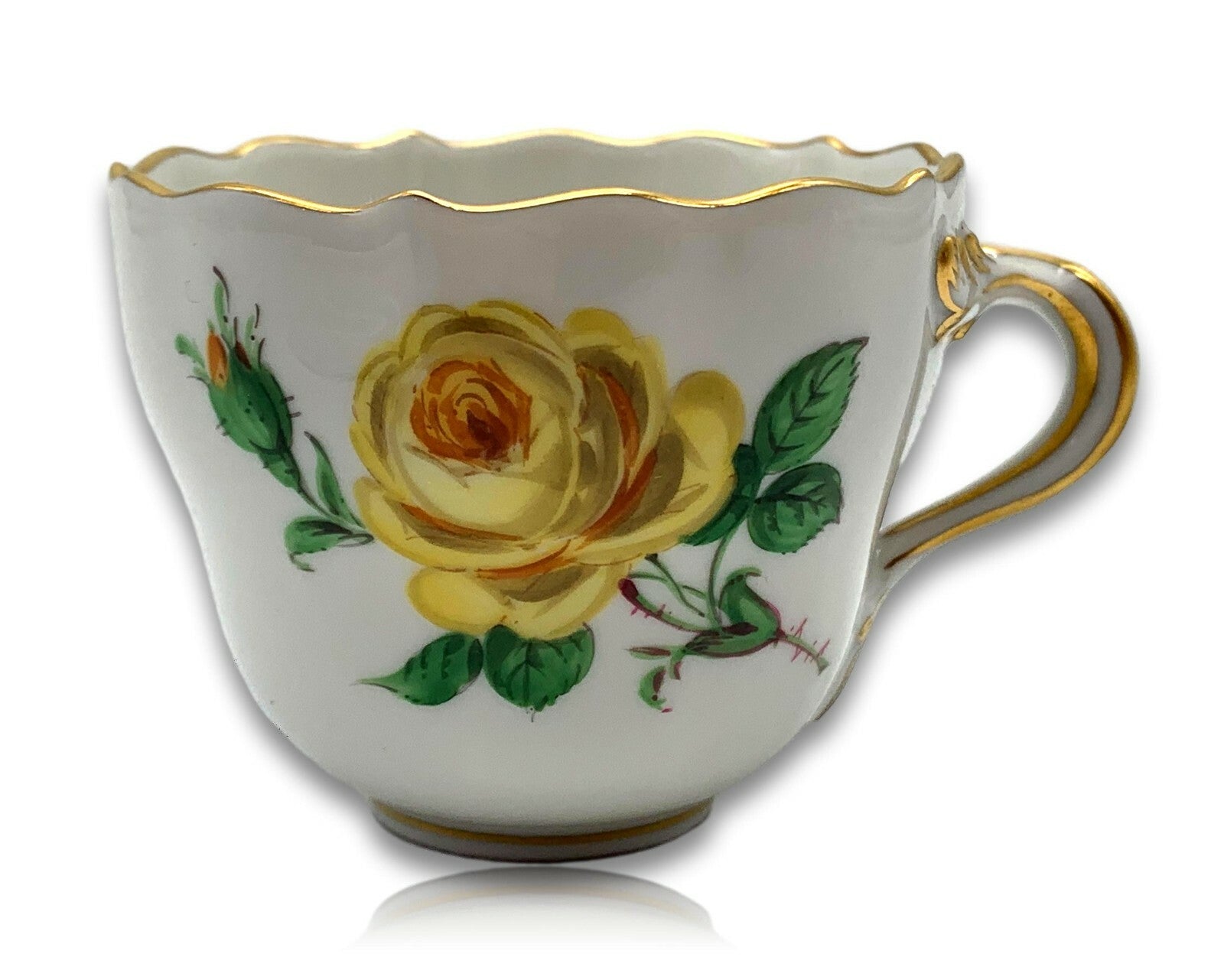 Meissen - Mokkatasse - Dekor Gelbe Rose - Handbemalt - Goldstaffage3