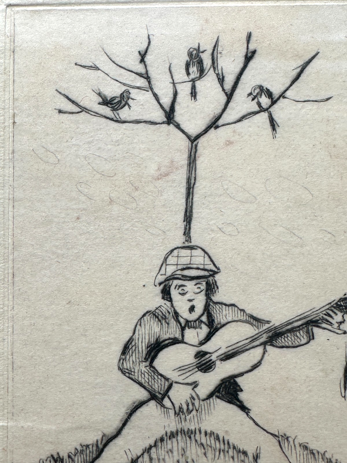 Wenzel Wobatzek - Orig.-Radierung - Musizierender Mann unter Baum - Signiert3