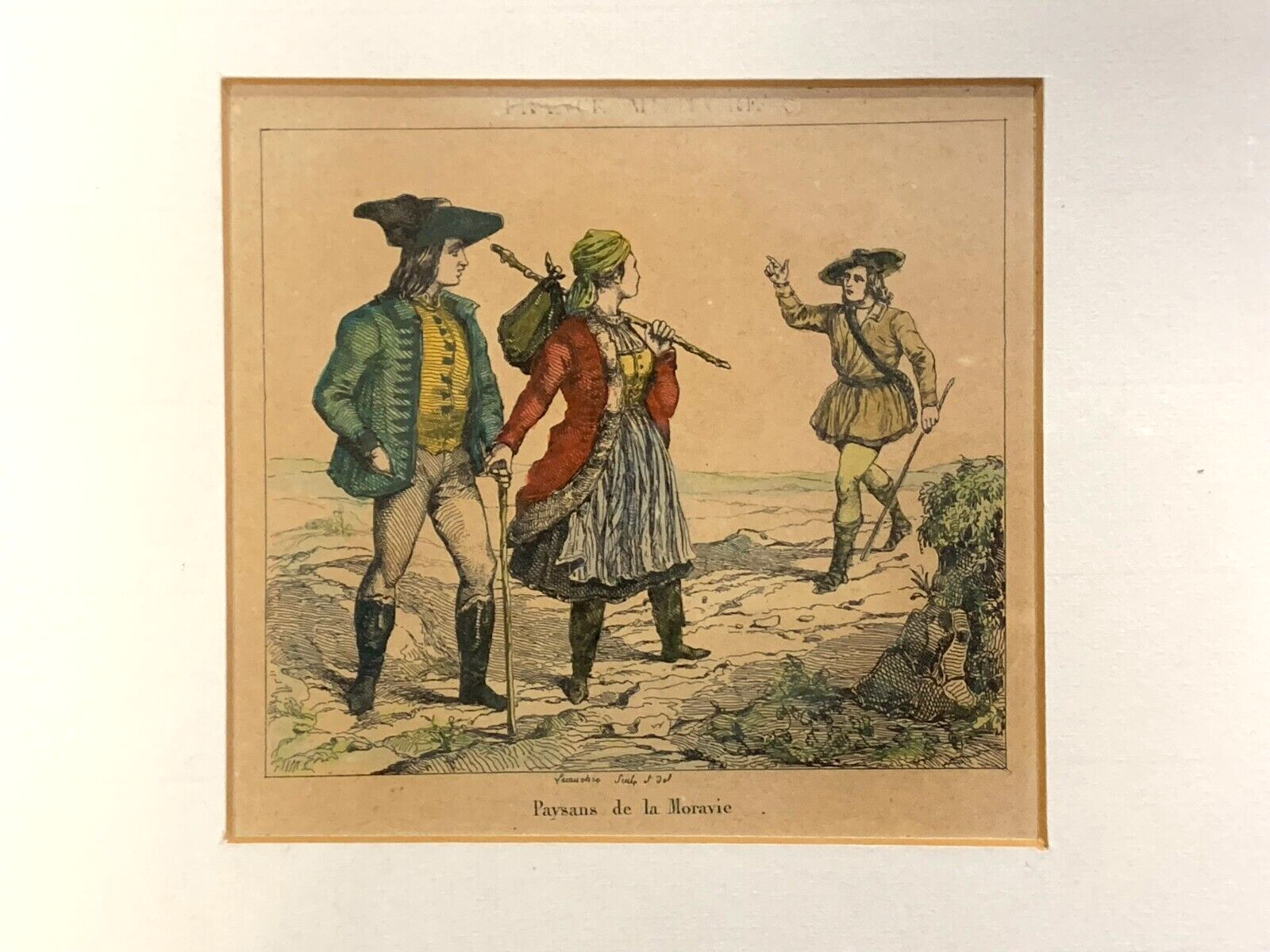 Alexandre Lacauchie - Kupferstich koloriert - Bauern Mährens Trachten Mode 18301