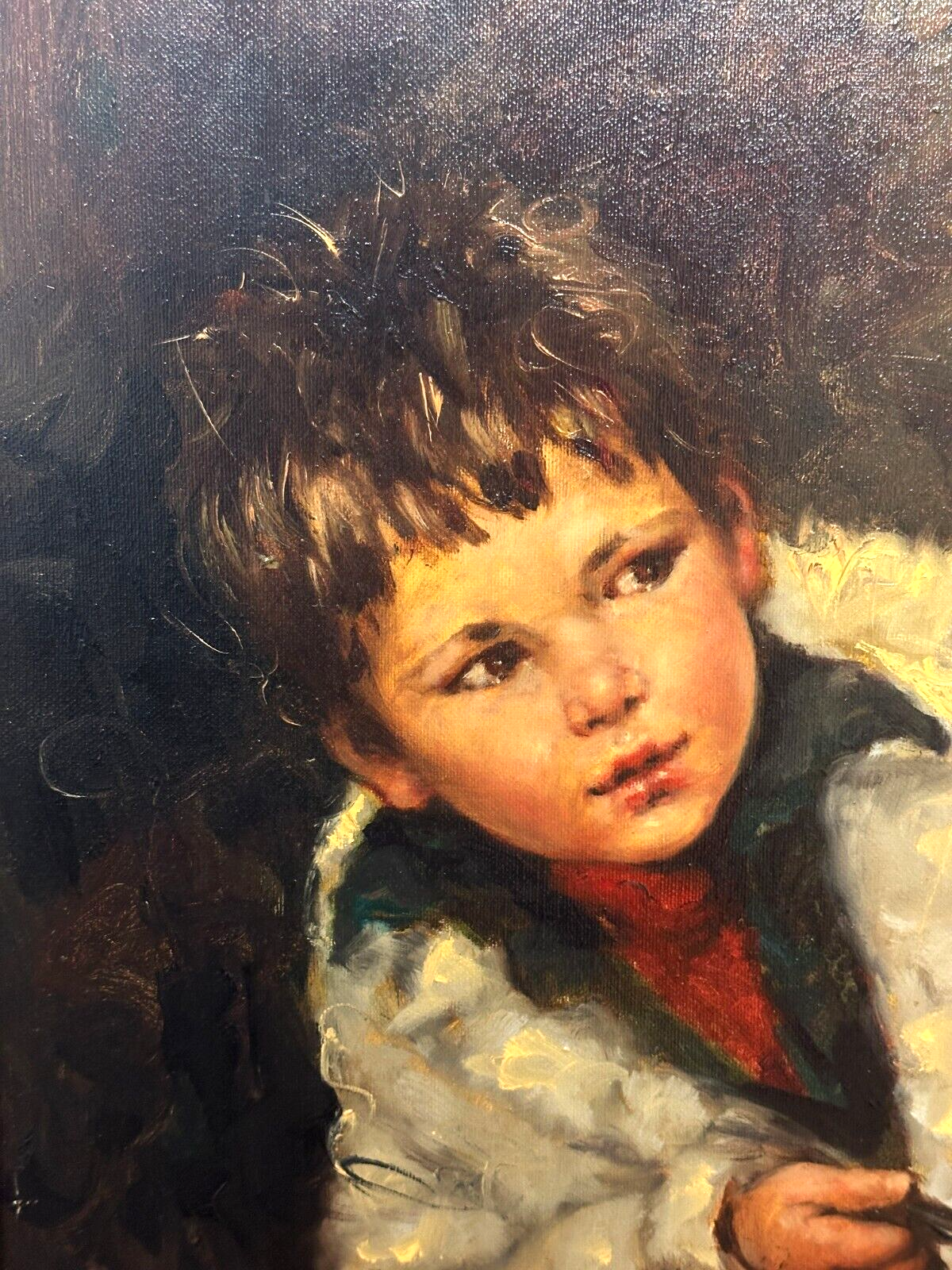 Öl auf Leinwand - Kinderportrait Knabe - gerahmt - signiert - sehr dekorativ2