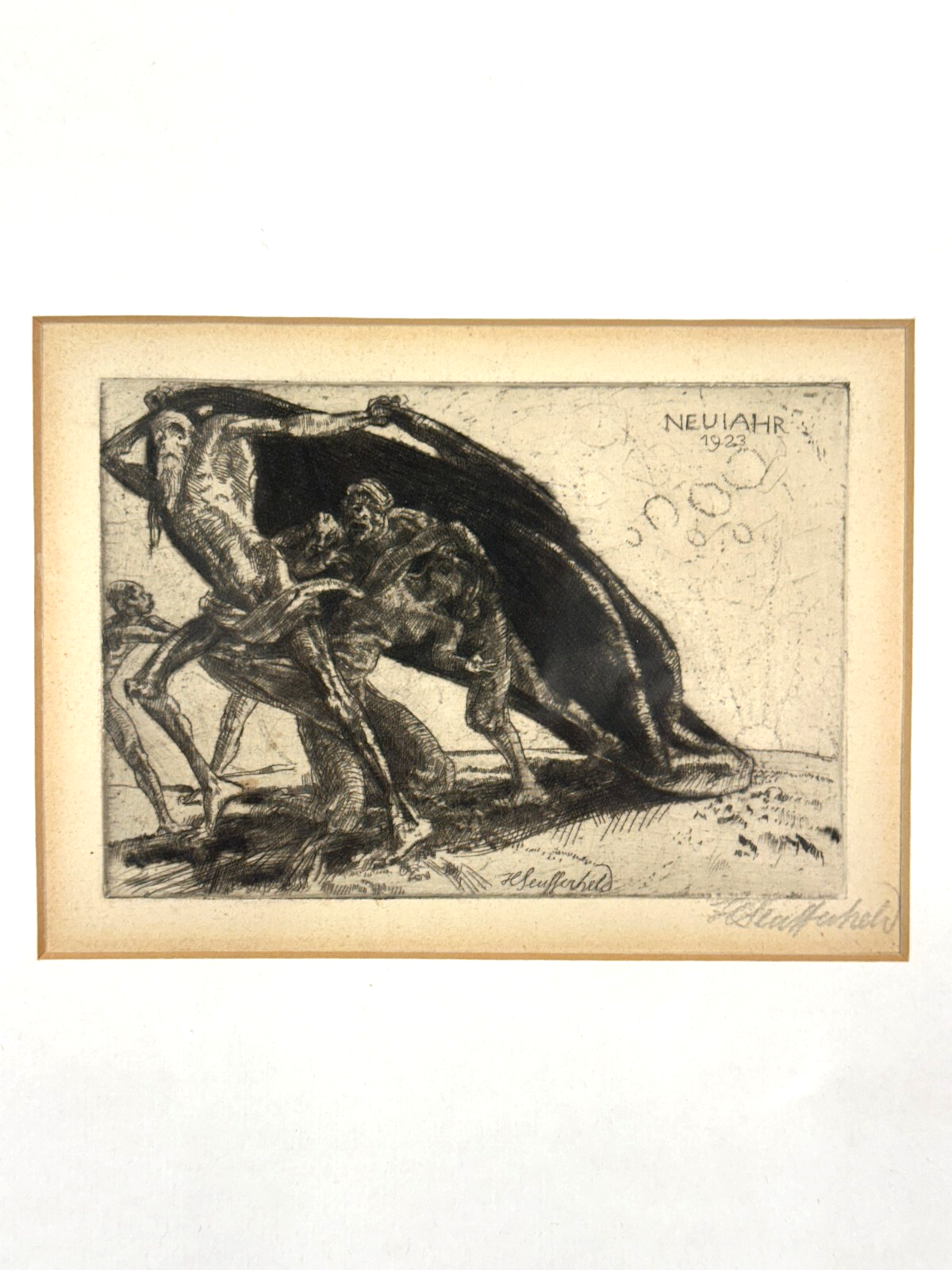 Heinrich Seufferheld 1866-1940 - Radierung 1923 - Neujahr 1923 - signiert1