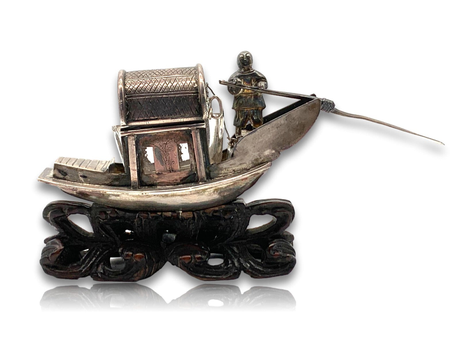 Miniatur Sampan Dschunke Boot mit Glaseinsatz - Silber - Luen Wo Shanghai 19000