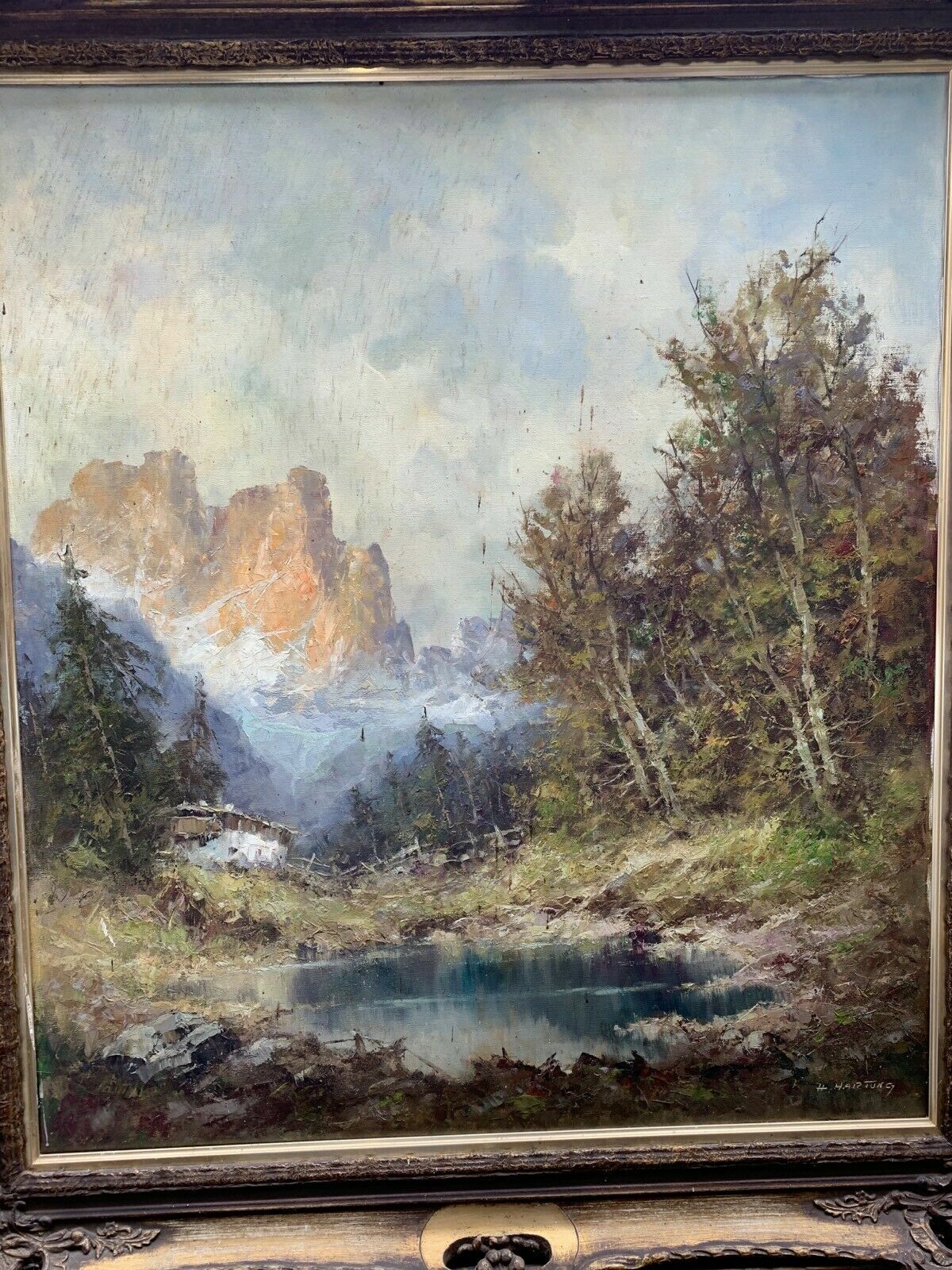 Heinrich Hartung - Ölgemälde - Öl auf Leinwand - Südtirol - Barocker Rahmen7