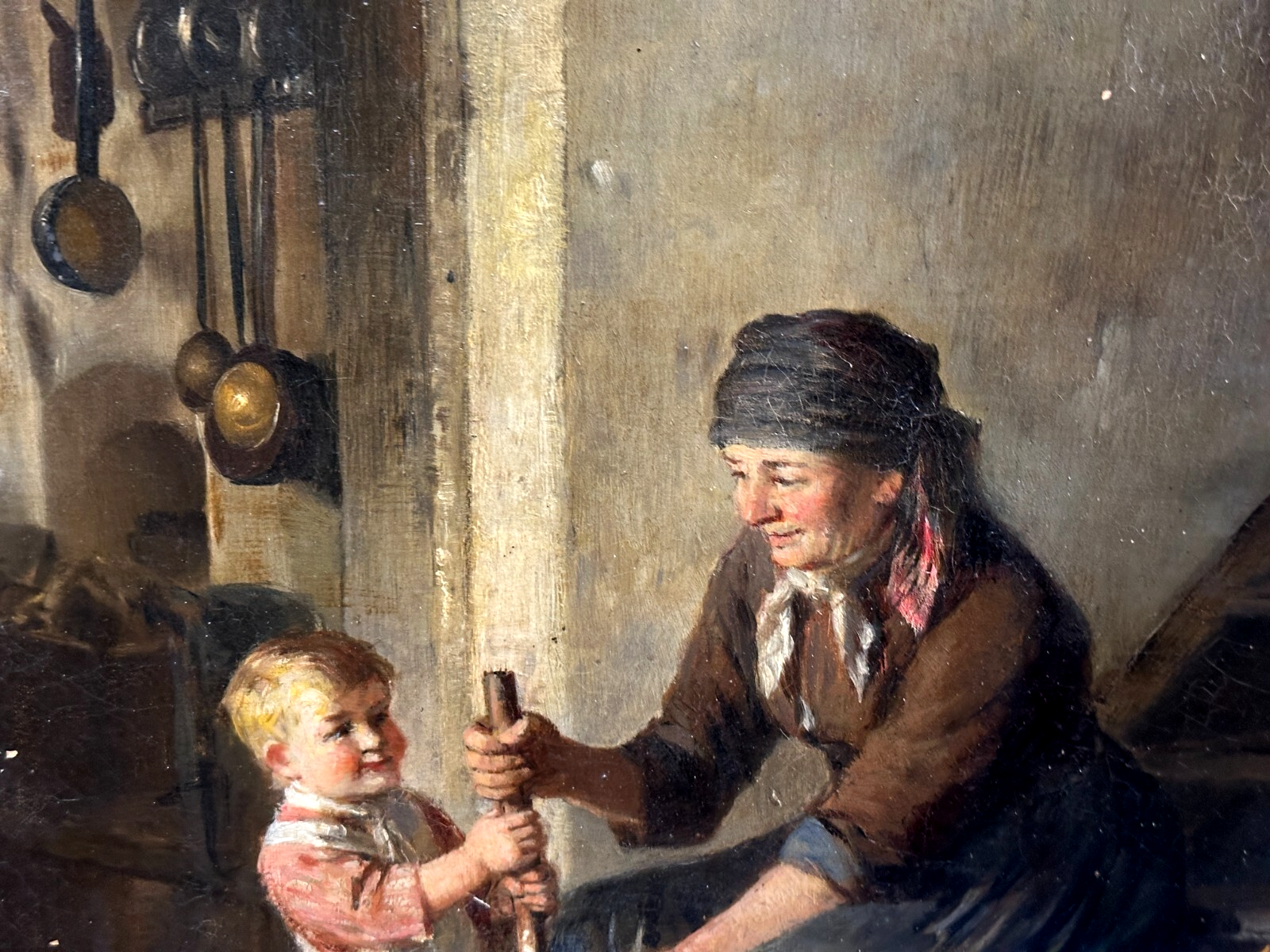 Friedrich Ortlieb 1839-1909 - 'Beim Butterstampfen' - Genremalerei - Öl auf Lw.2
