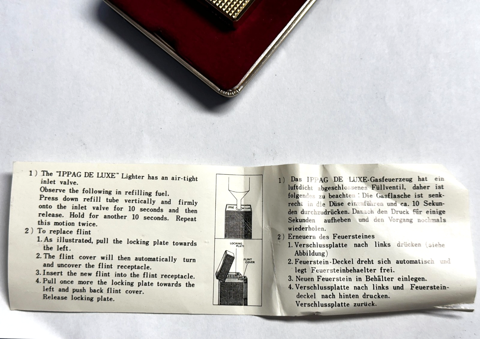 IPPAG De Luxe Feuerzeug - Gasfeuerzeug in original Etui - Anleitung - 70er Jahre1