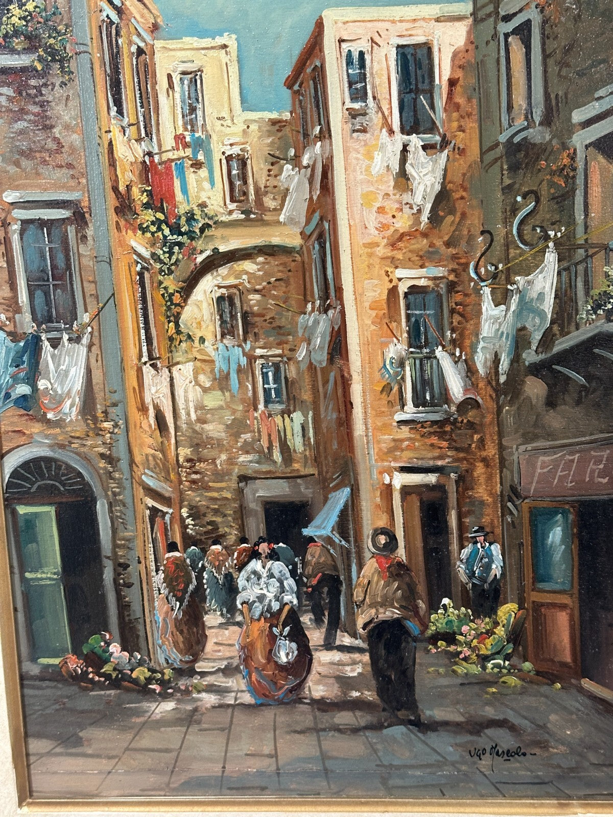 Ugo Mascolo - Öl auf Platte - Neapel - Vicolo di Napoli - gerahmt - signiert1