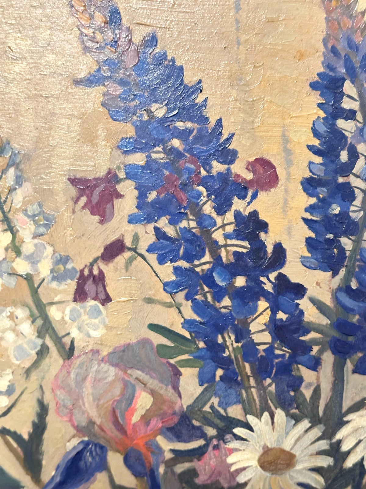 H. L. Umgelter – Florales Stillleben mit Lupinen, Lein & Lilien – Öl auf Platte2