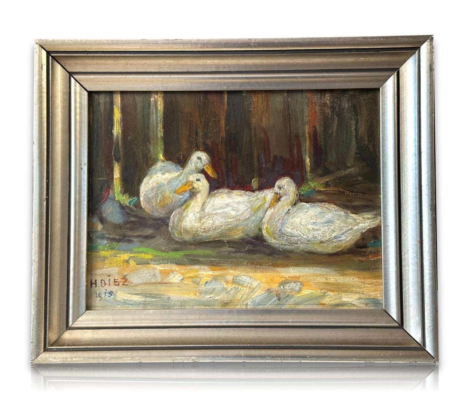 Öl auf Leinwand auf Platte - Hugo Diez 1863-1943 - Enten 1915 - signiert gerahmt0
