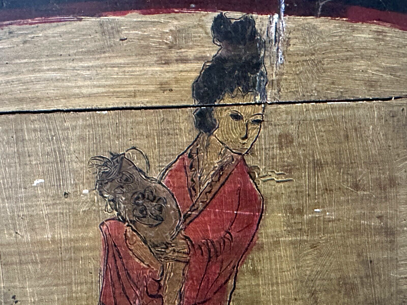 Japanisches Lacktablett mit Malerei - Geisha und Kirin - Mythologie - 18803
